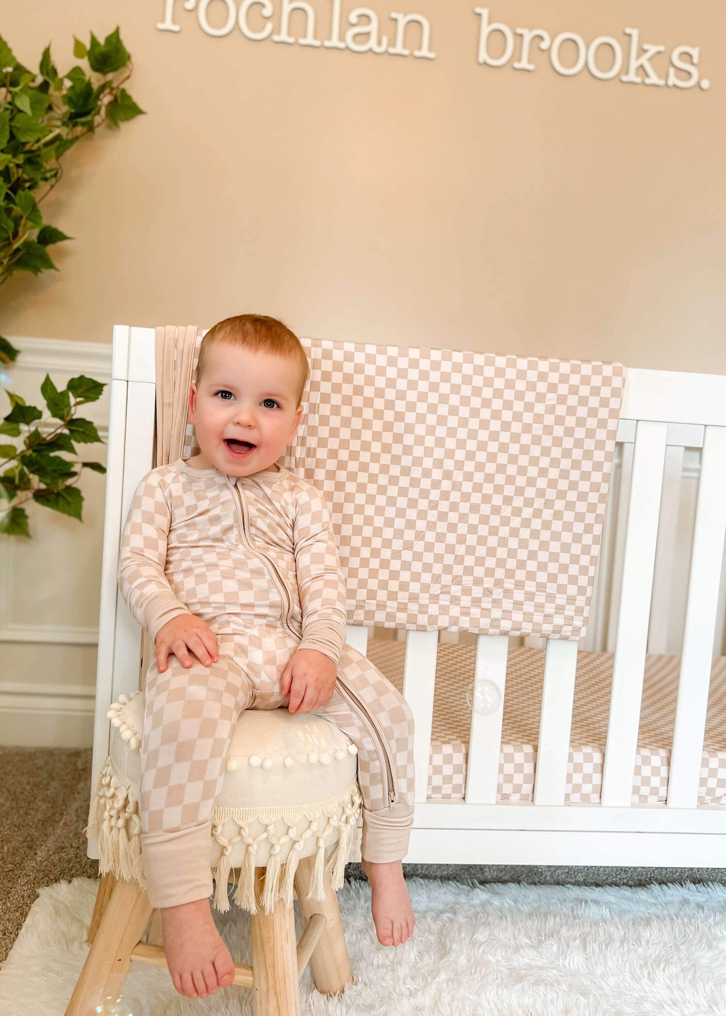 Beige Checkers Blanket