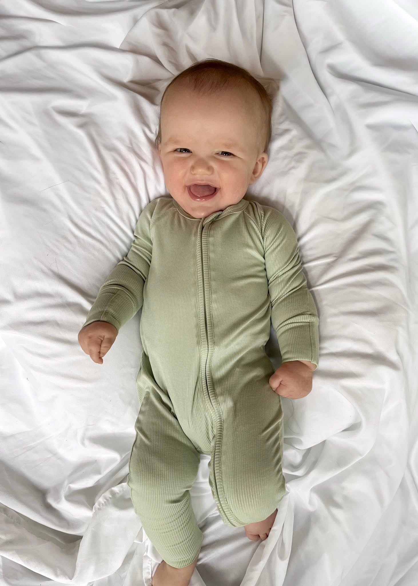 Sage Ribbed Double Zippy Romper