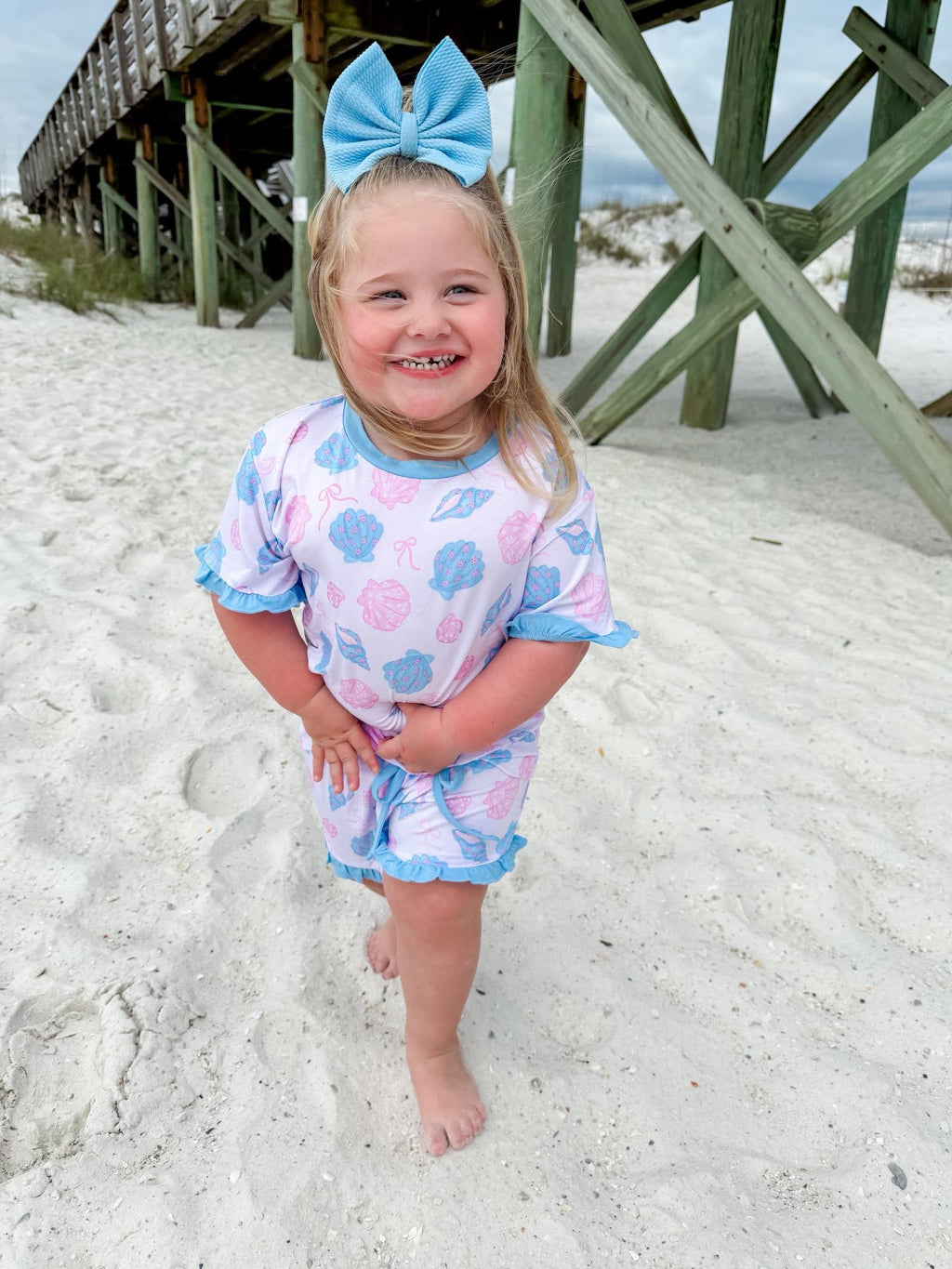 Coquette Shells Kids Ruffle Short Sets