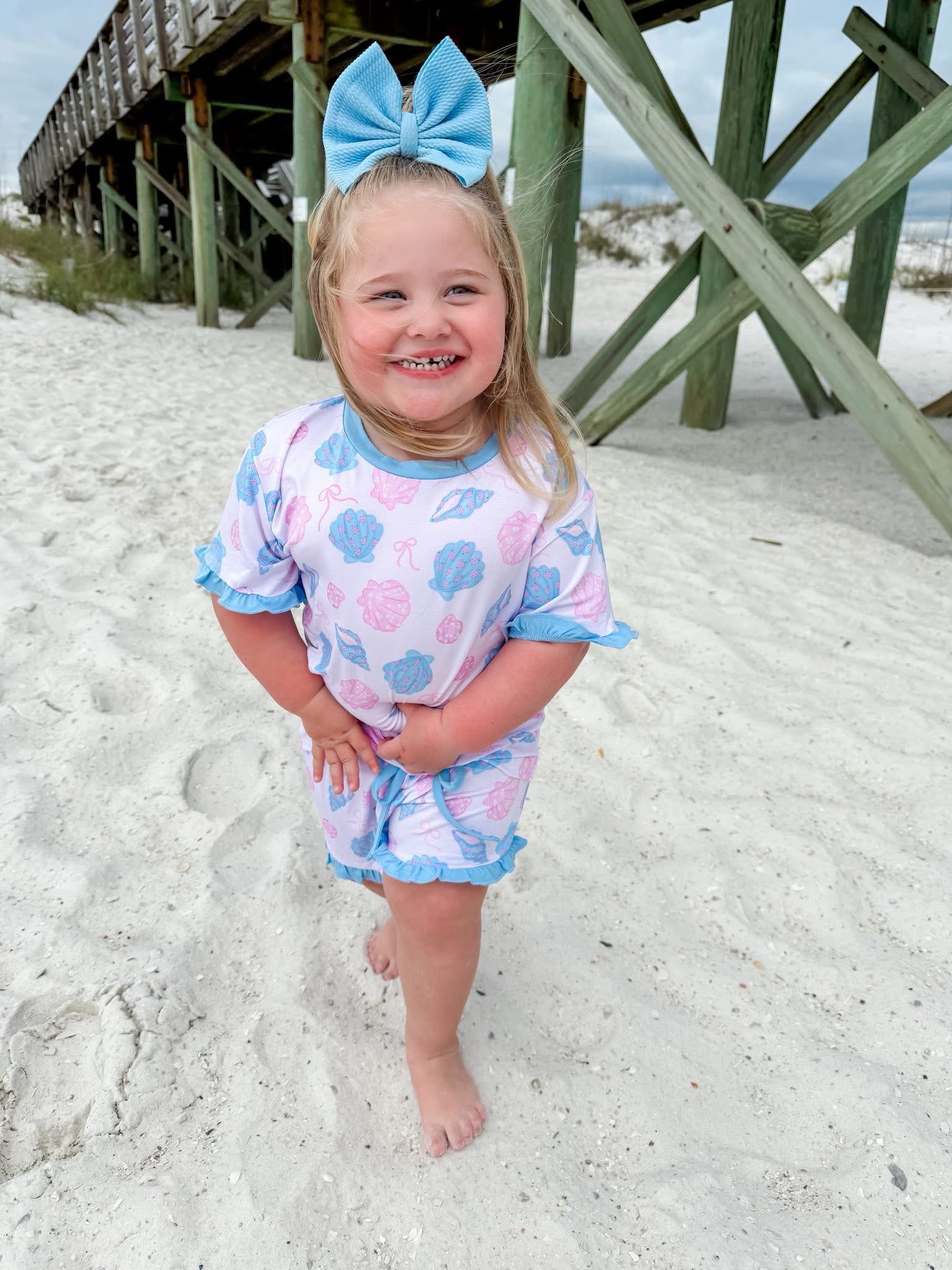 Coquette Shells Kids Ruffle Short Sets