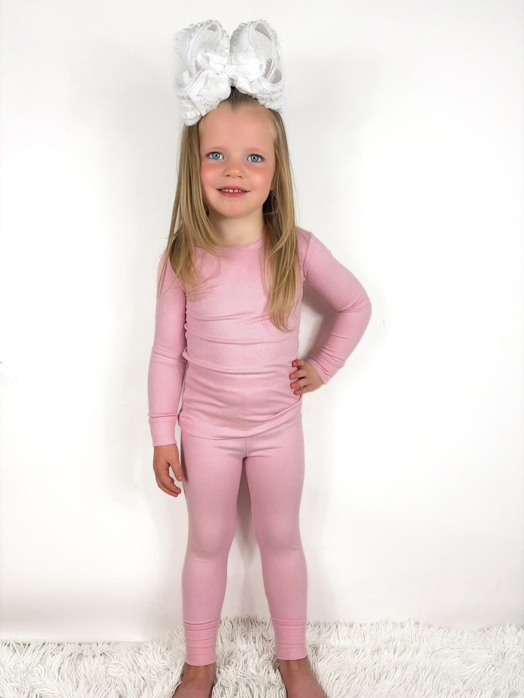 Powder Pink Ribbed Two Piece Set