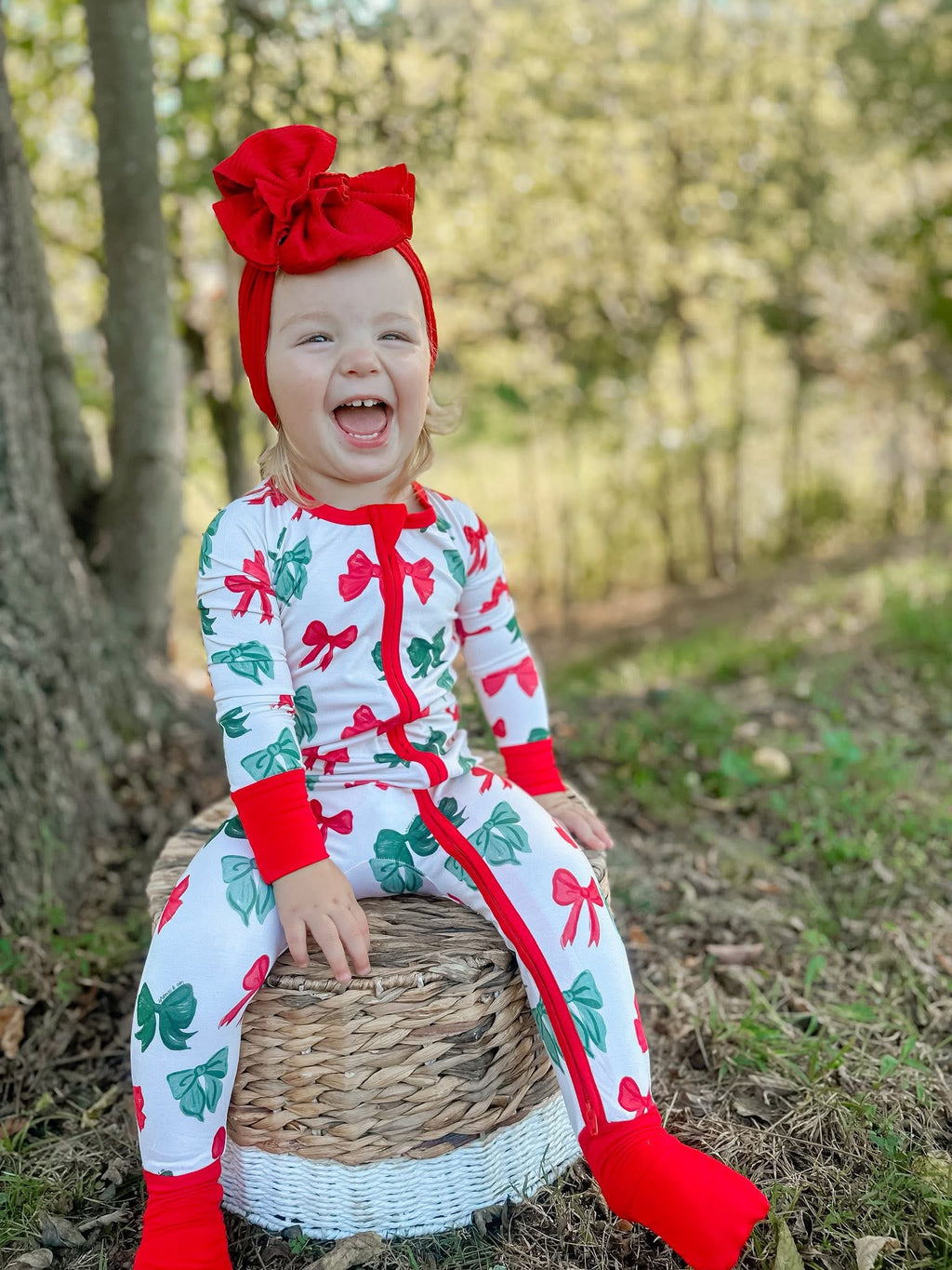 Bronx&Co. Christmas Bows Double Zippy Romper