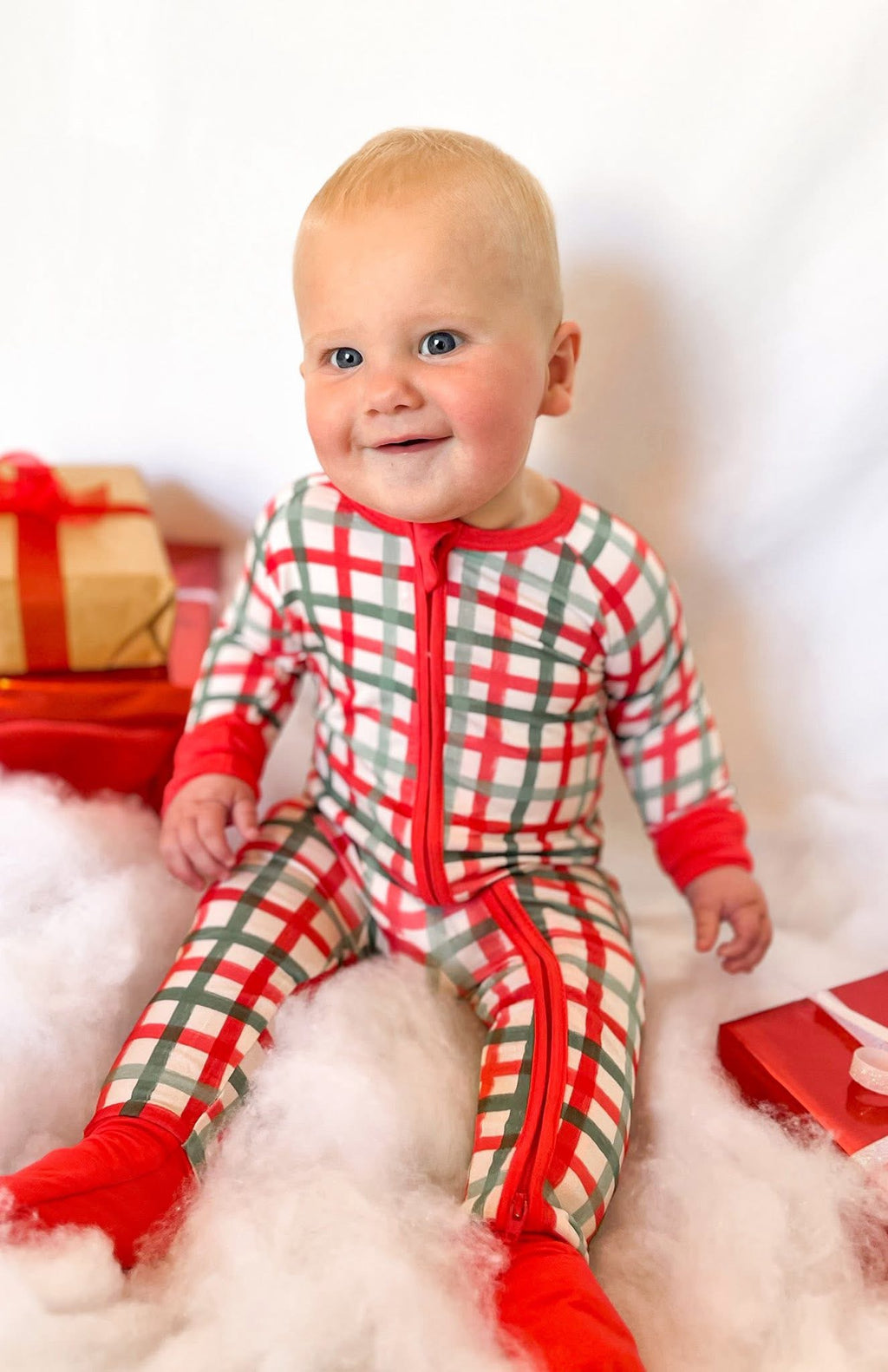 Christmas Plaid Double Zippy Romper