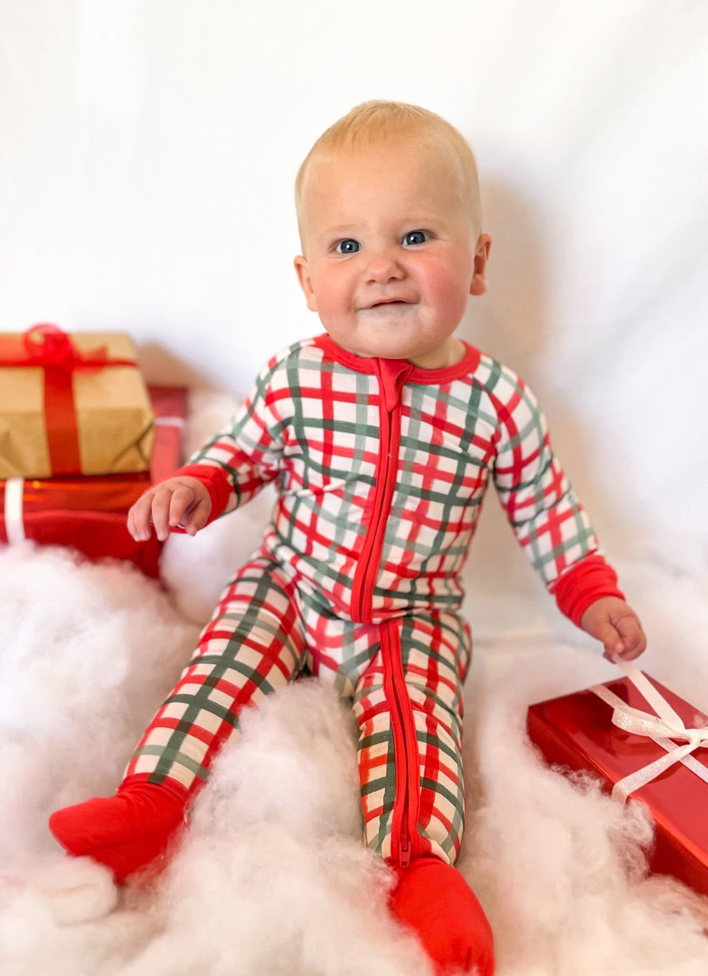 Christmas Plaid Double Zippy Romper