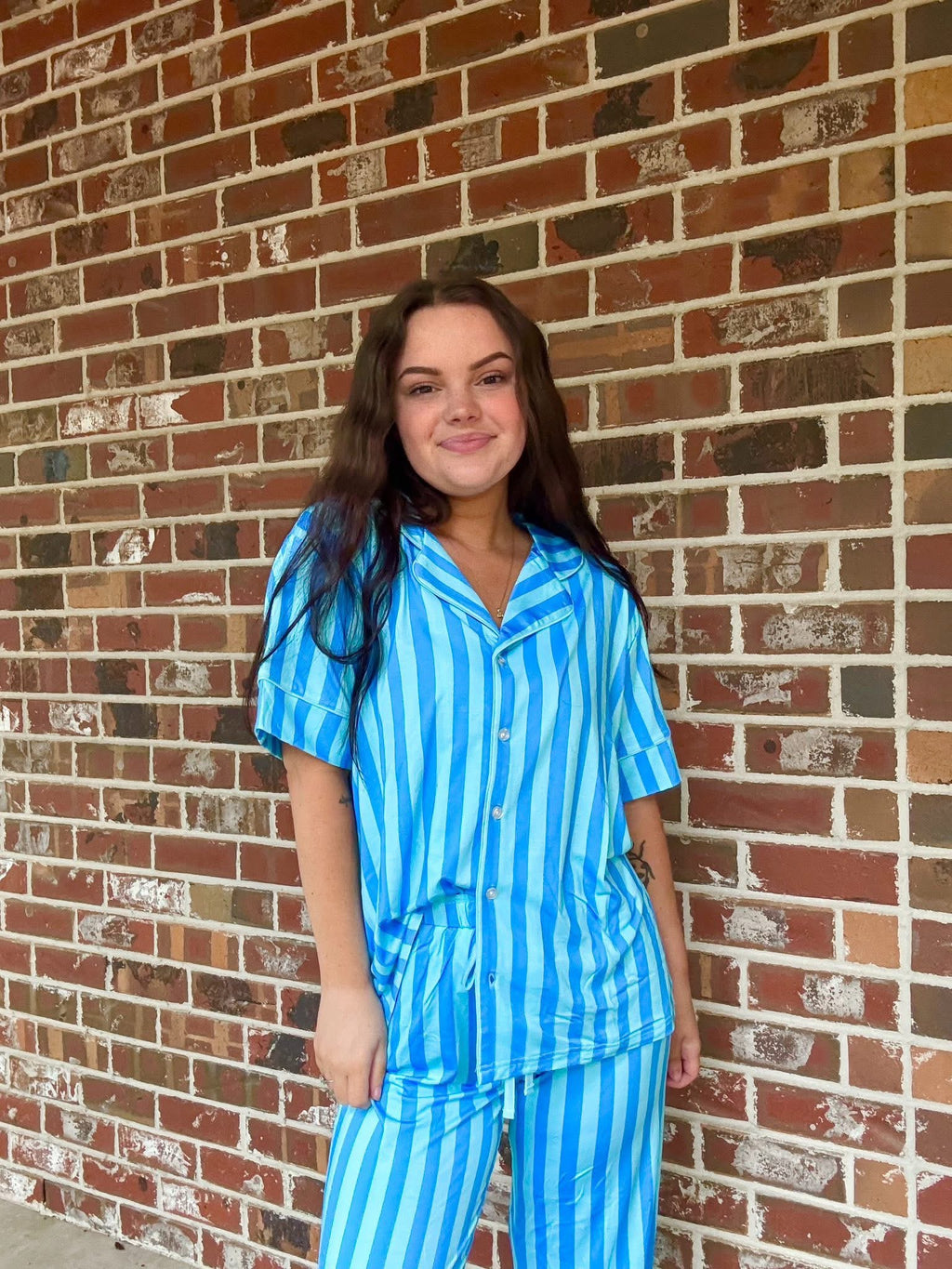 Blue Raspberry Striped Womens Pant Set