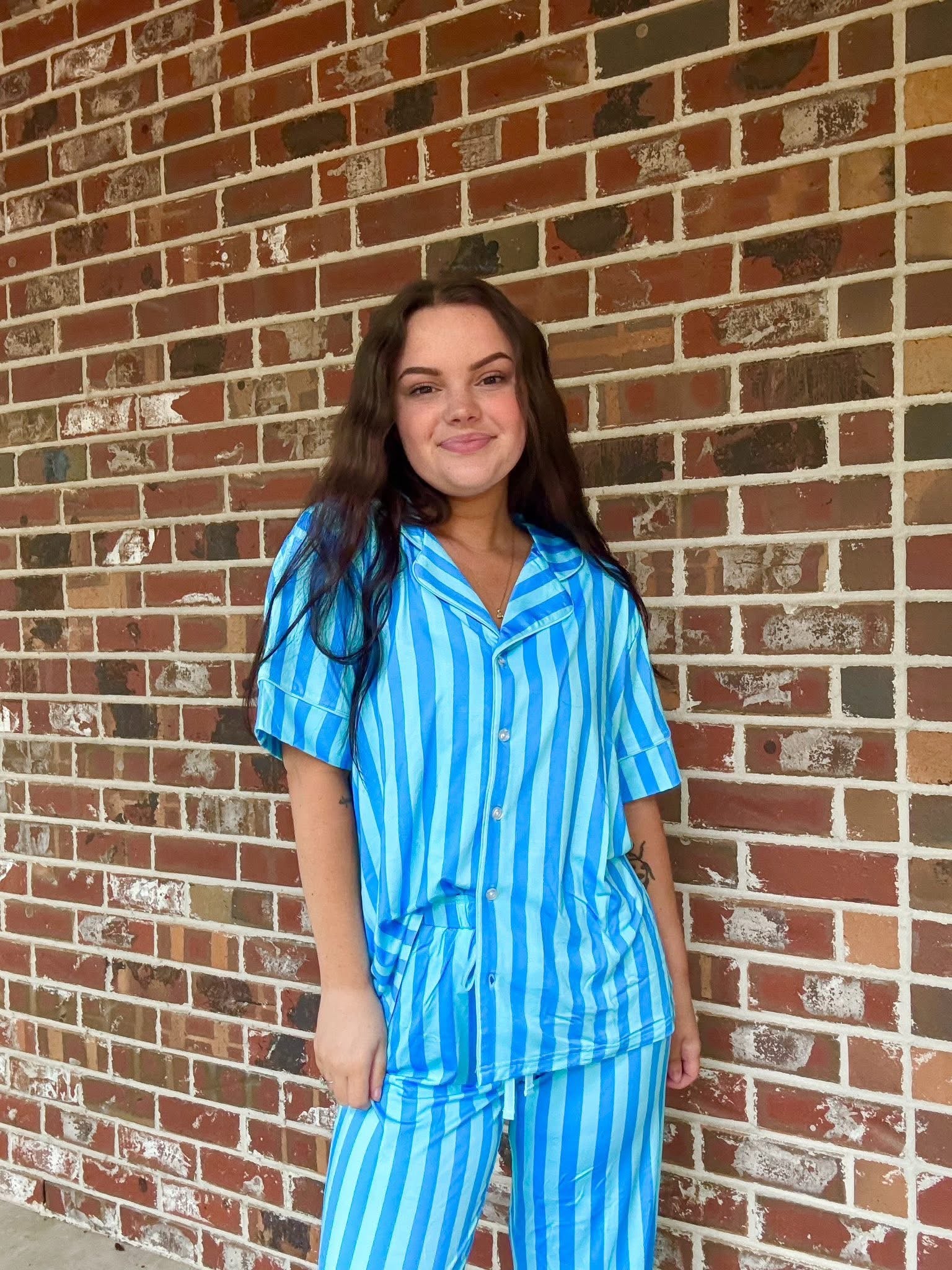 Blue Raspberry Striped Womens Pant Set