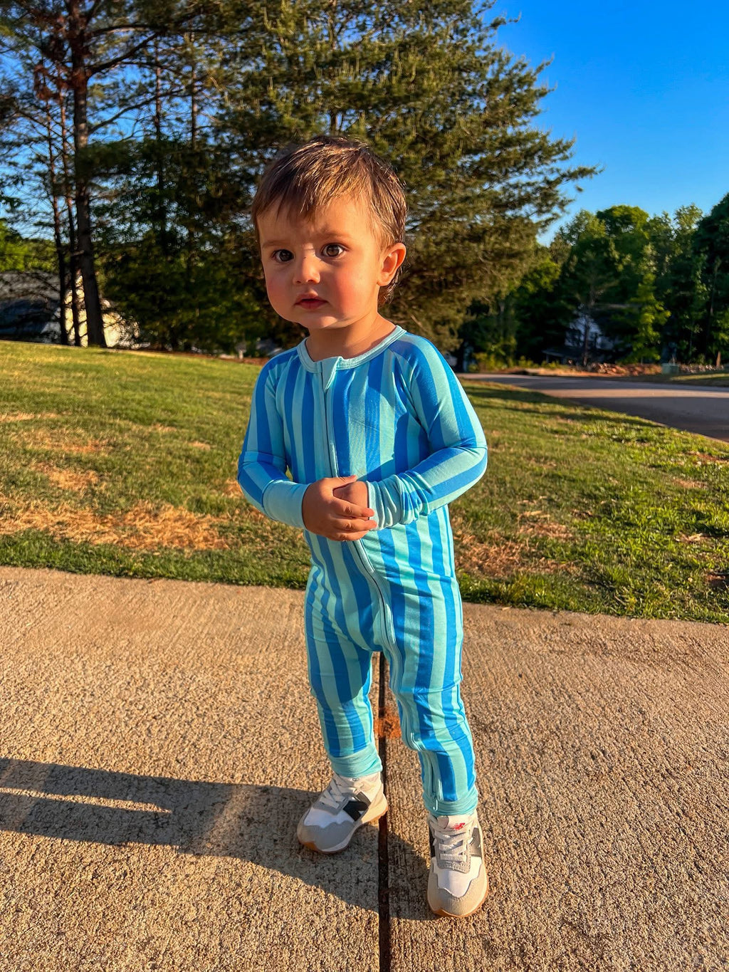 Blue Raspberry Striped Double Zippy Romper