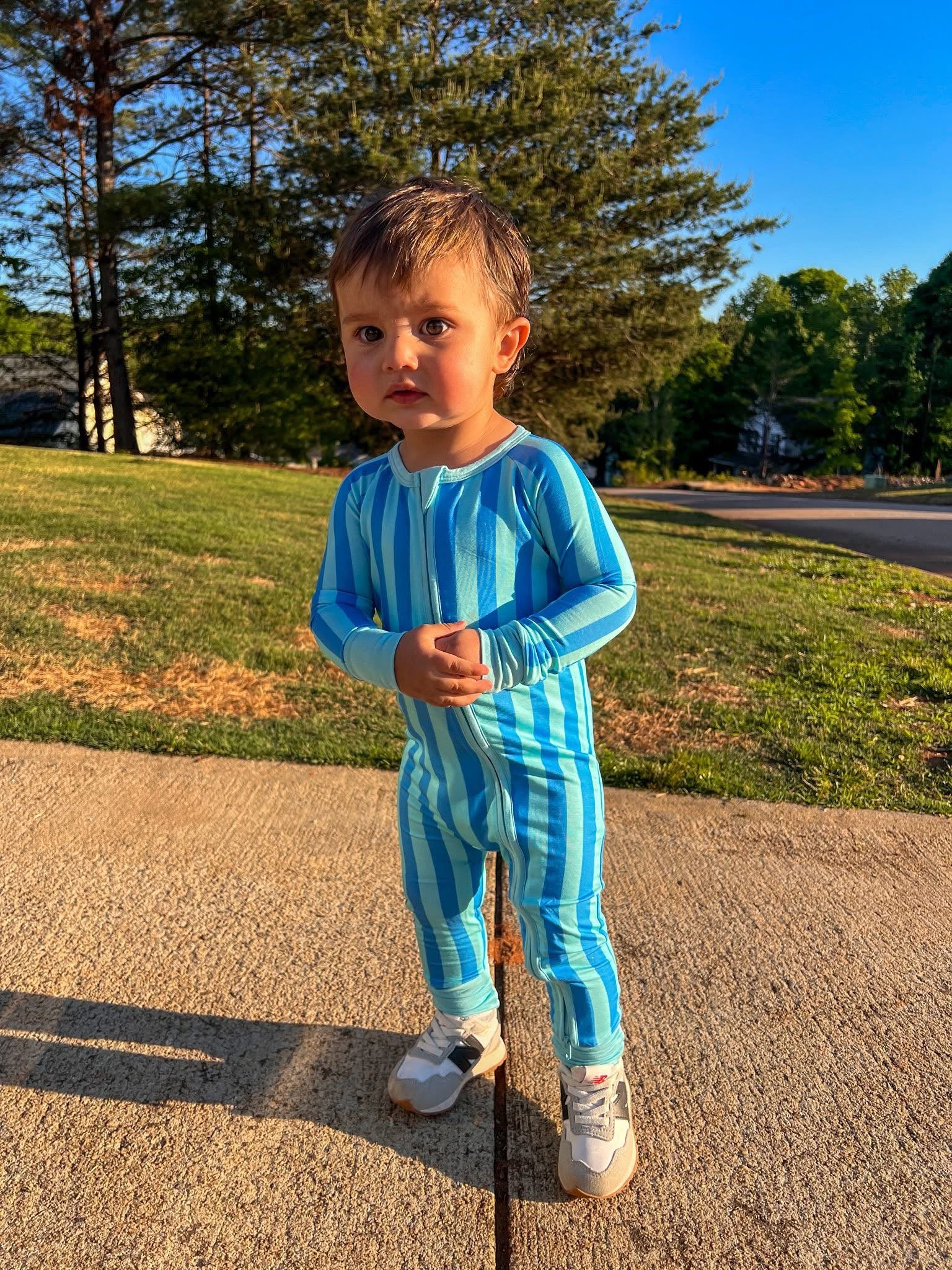 Blue Raspberry Striped Double Zippy Romper