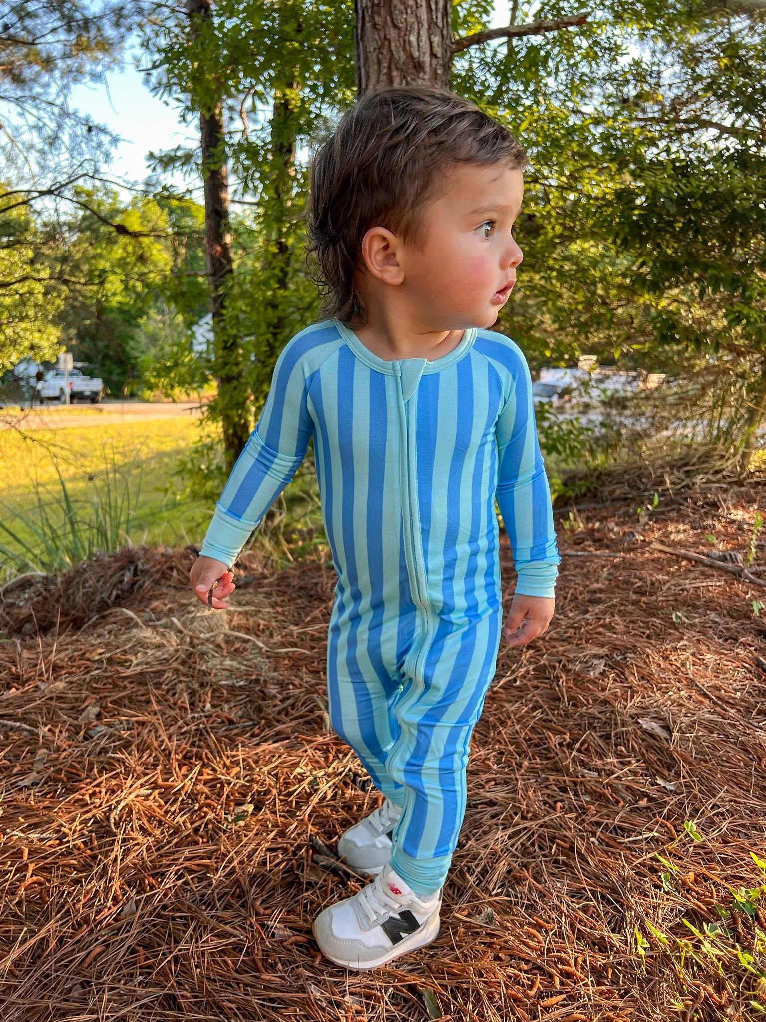 Blue Raspberry Striped Double Zippy Romper