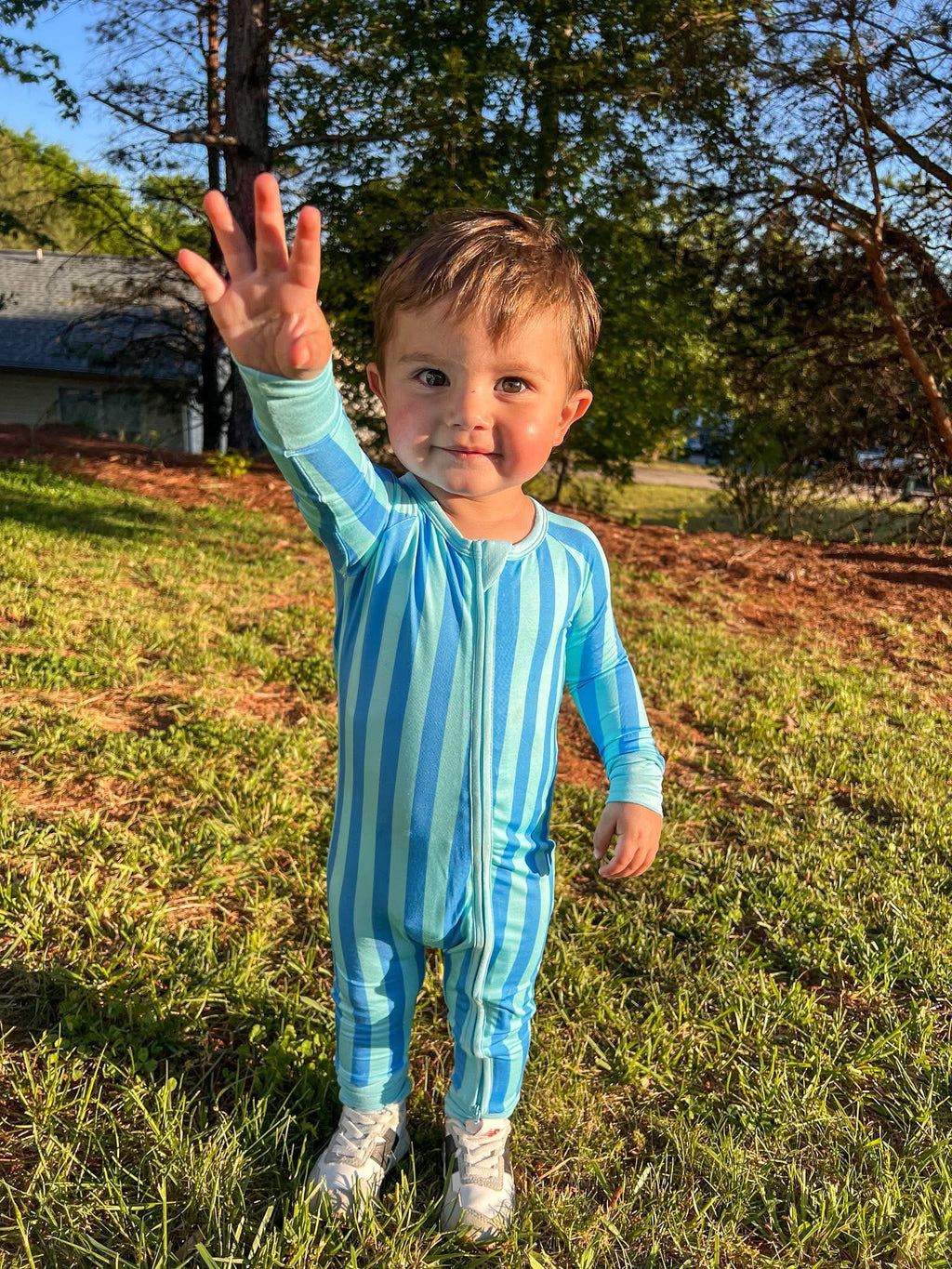 Blue Raspberry Striped Double Zippy Romper