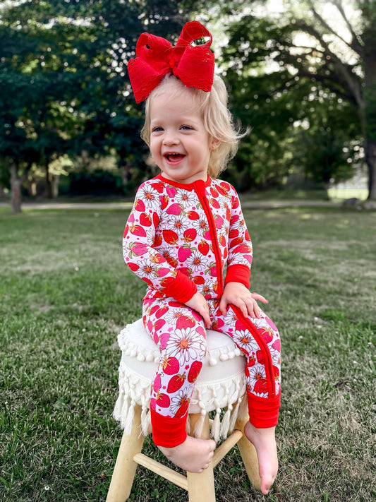 Strawberry Fields Double Zippy Romper