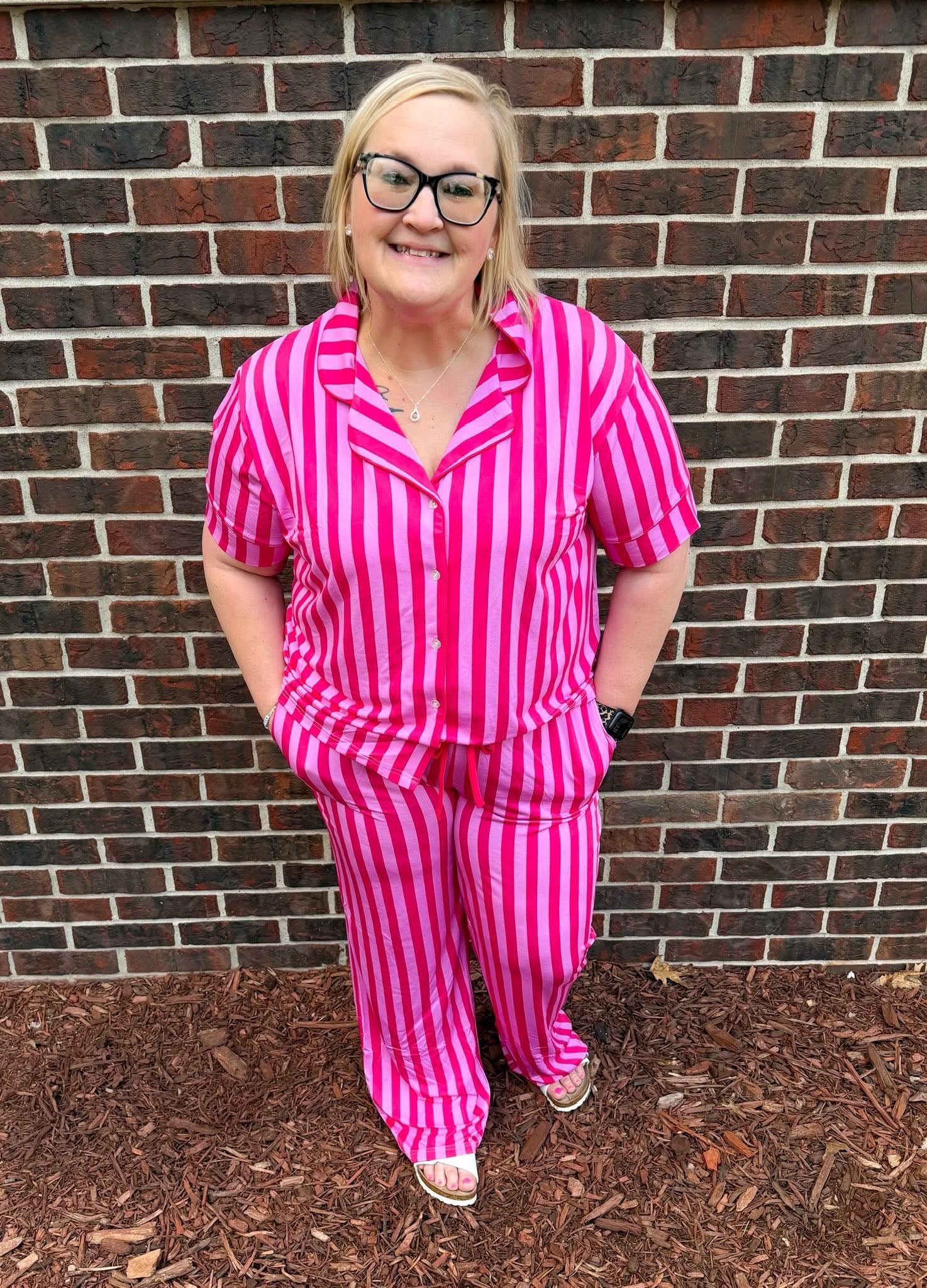 Bubblegum Striped Womens Pant Set