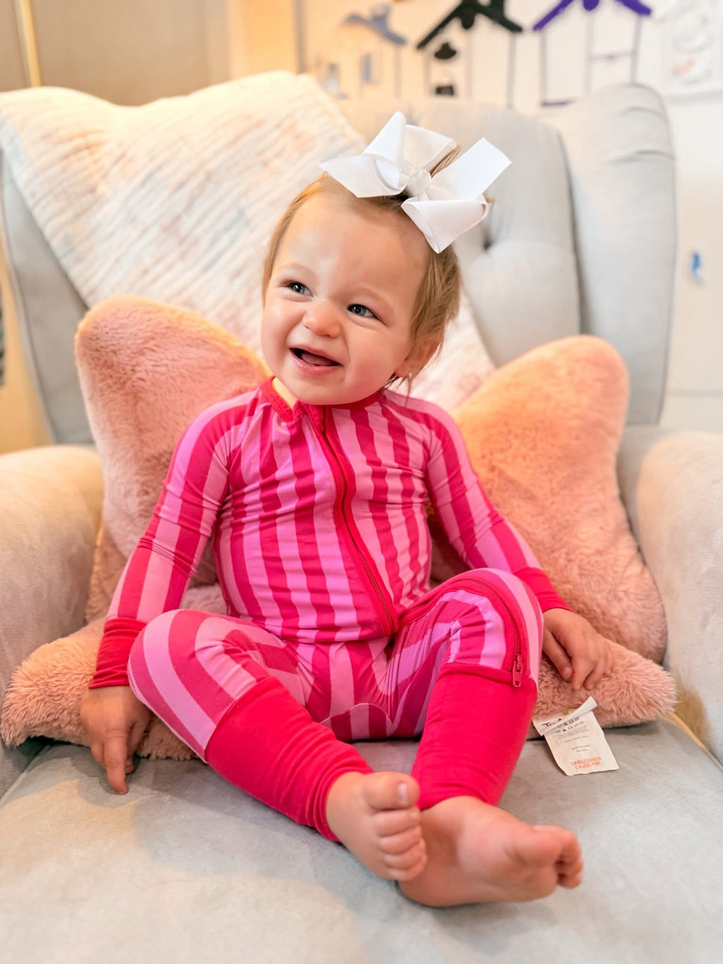 Bubblegum Pink Striped Double Zippy Romper