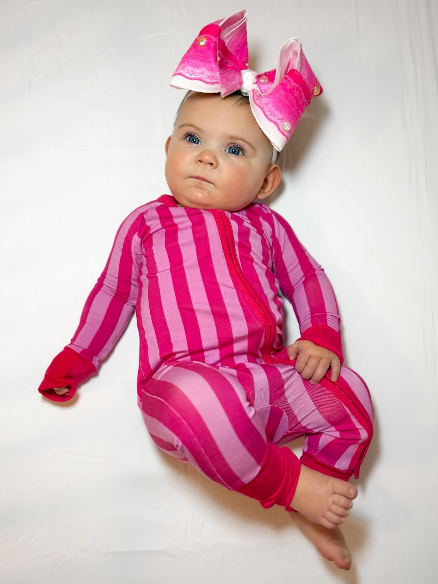 Bubblegum Pink Striped Double Zippy Romper