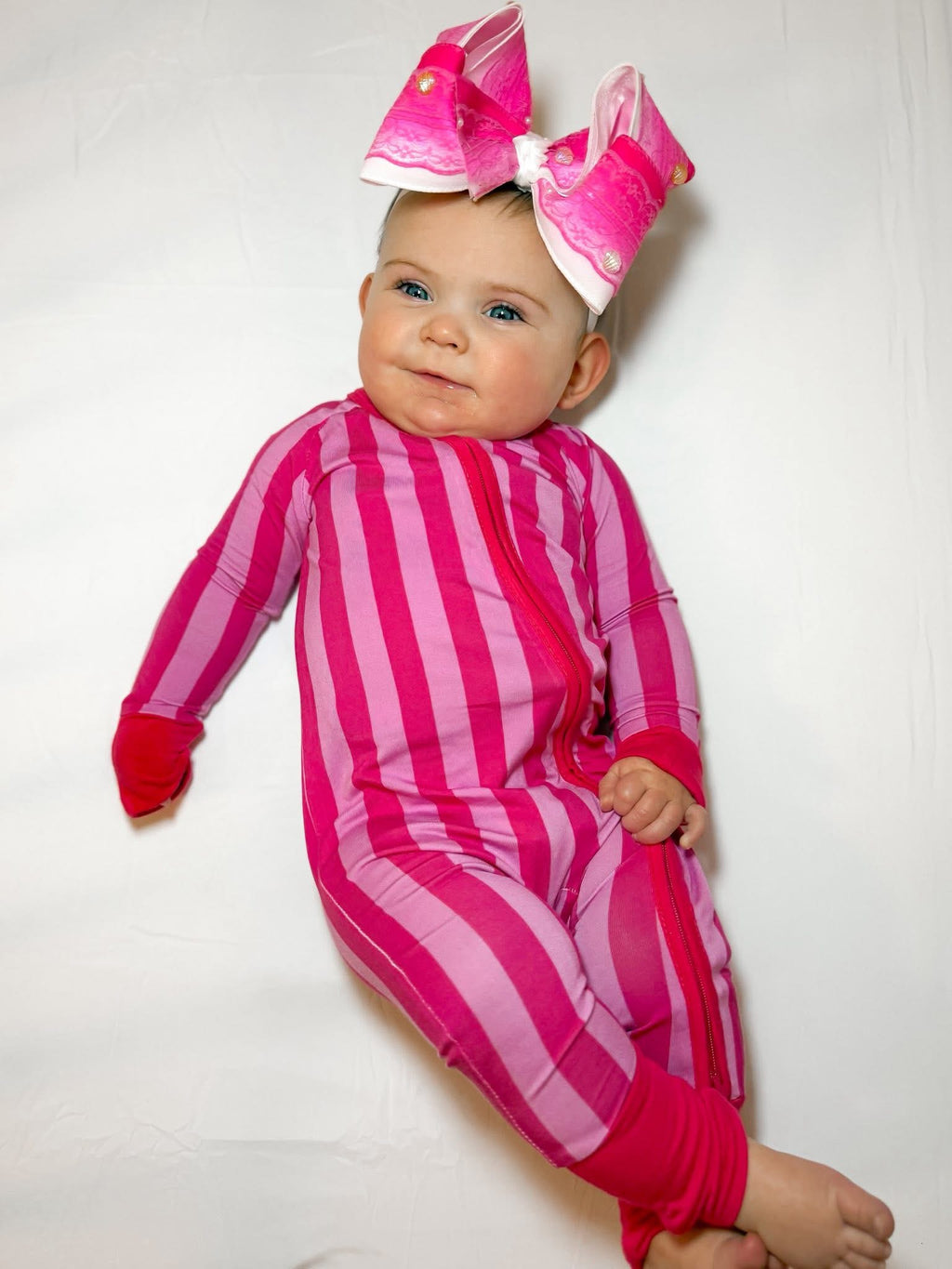 Bubblegum Pink Striped Double Zippy Romper