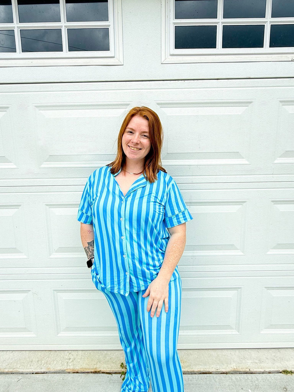 Blue Raspberry Striped Womens Pant Set