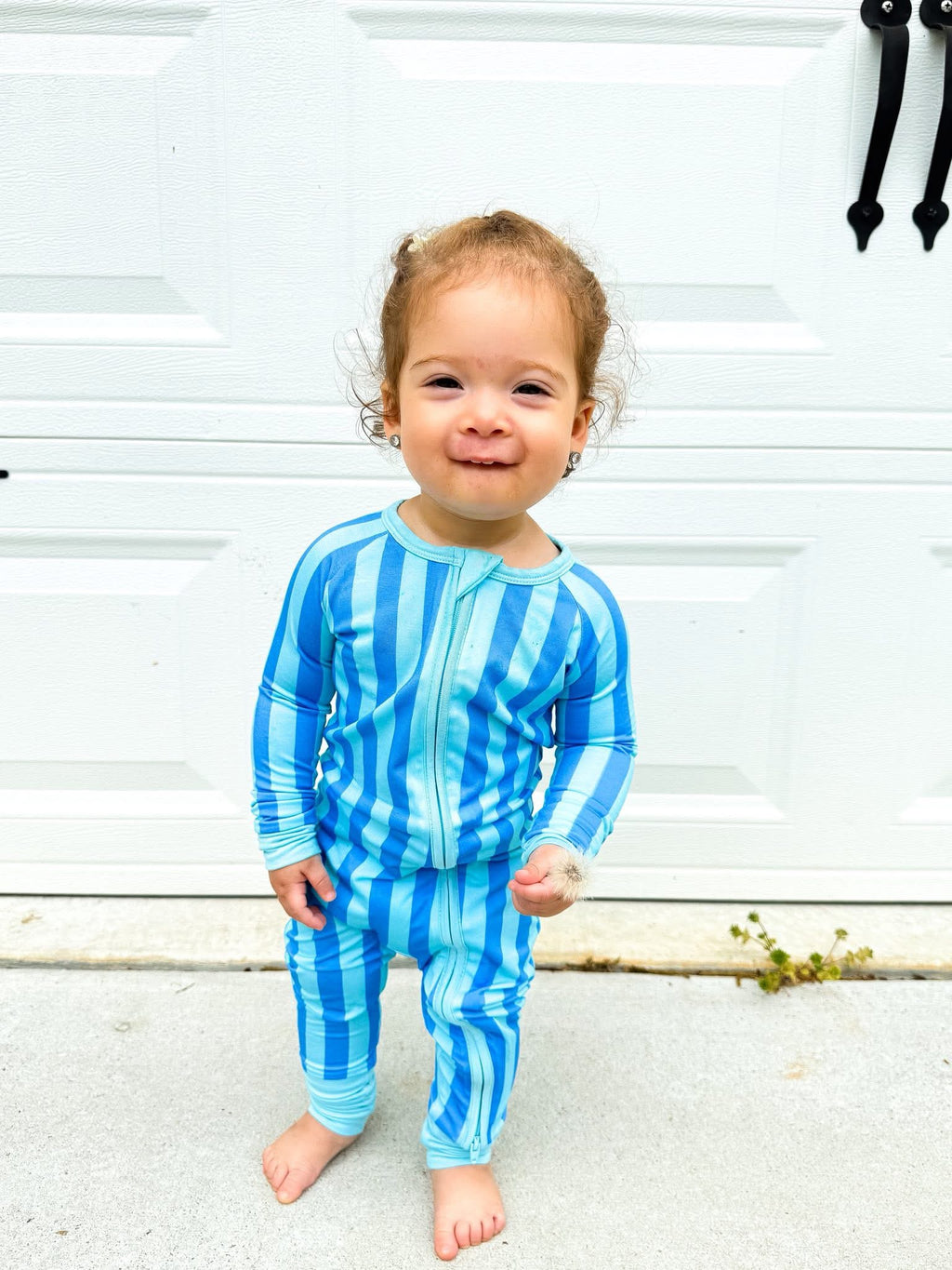 Blue Raspberry Striped Double Zippy Romper