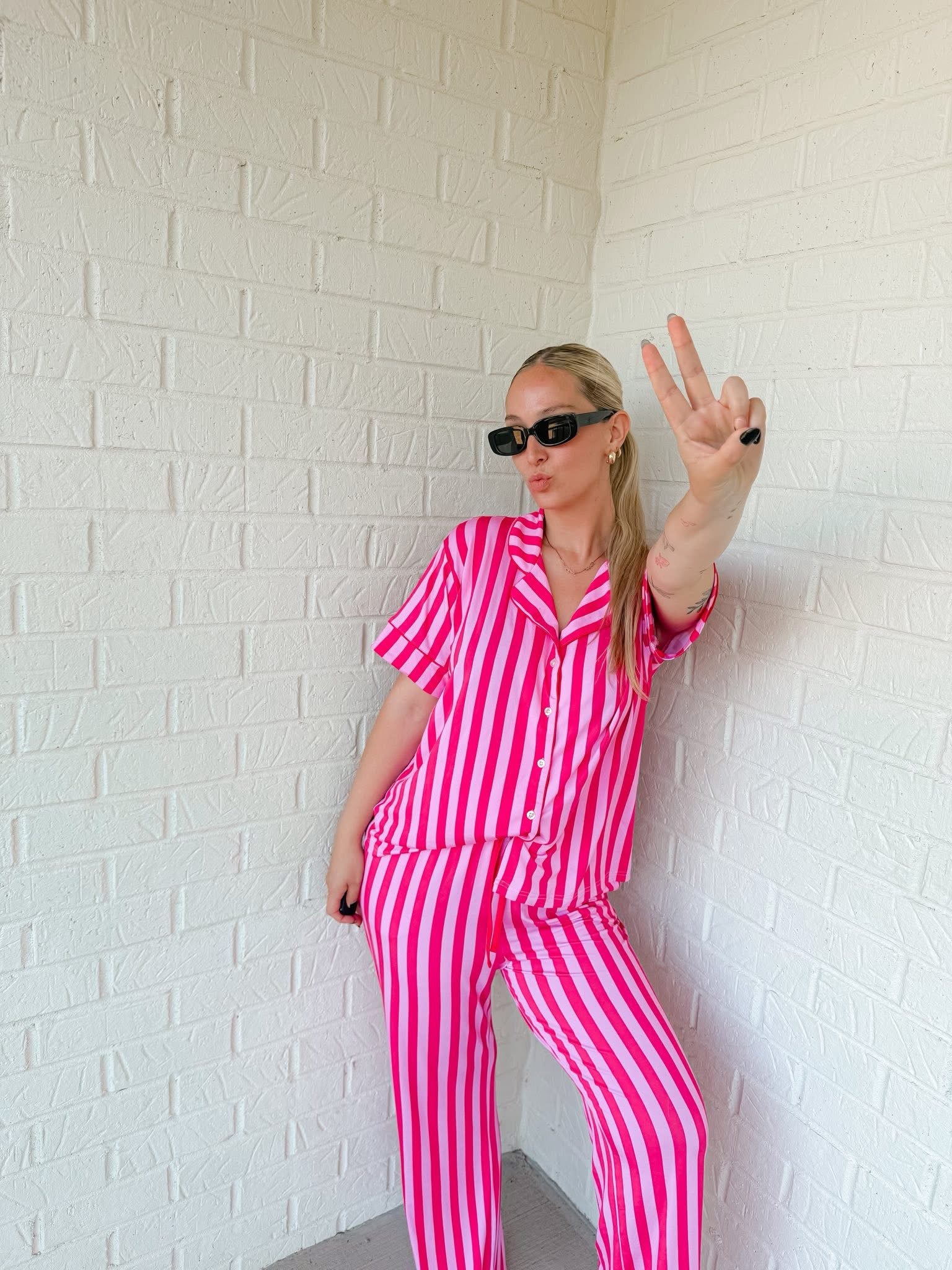 Bubblegum Striped Womens Pant Set
