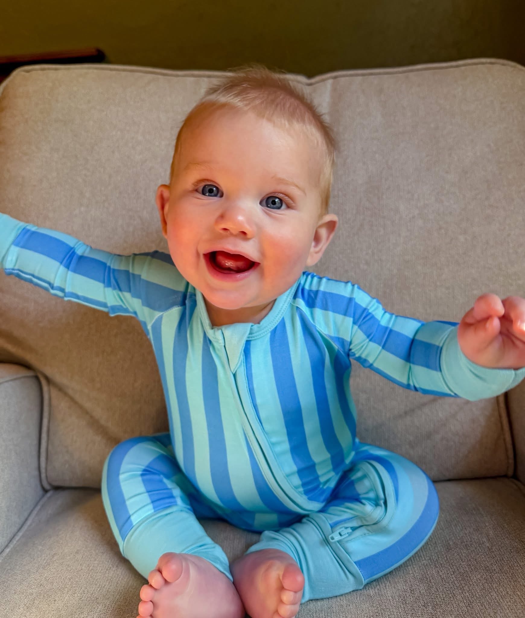 Blue Raspberry Striped Double Zippy Romper