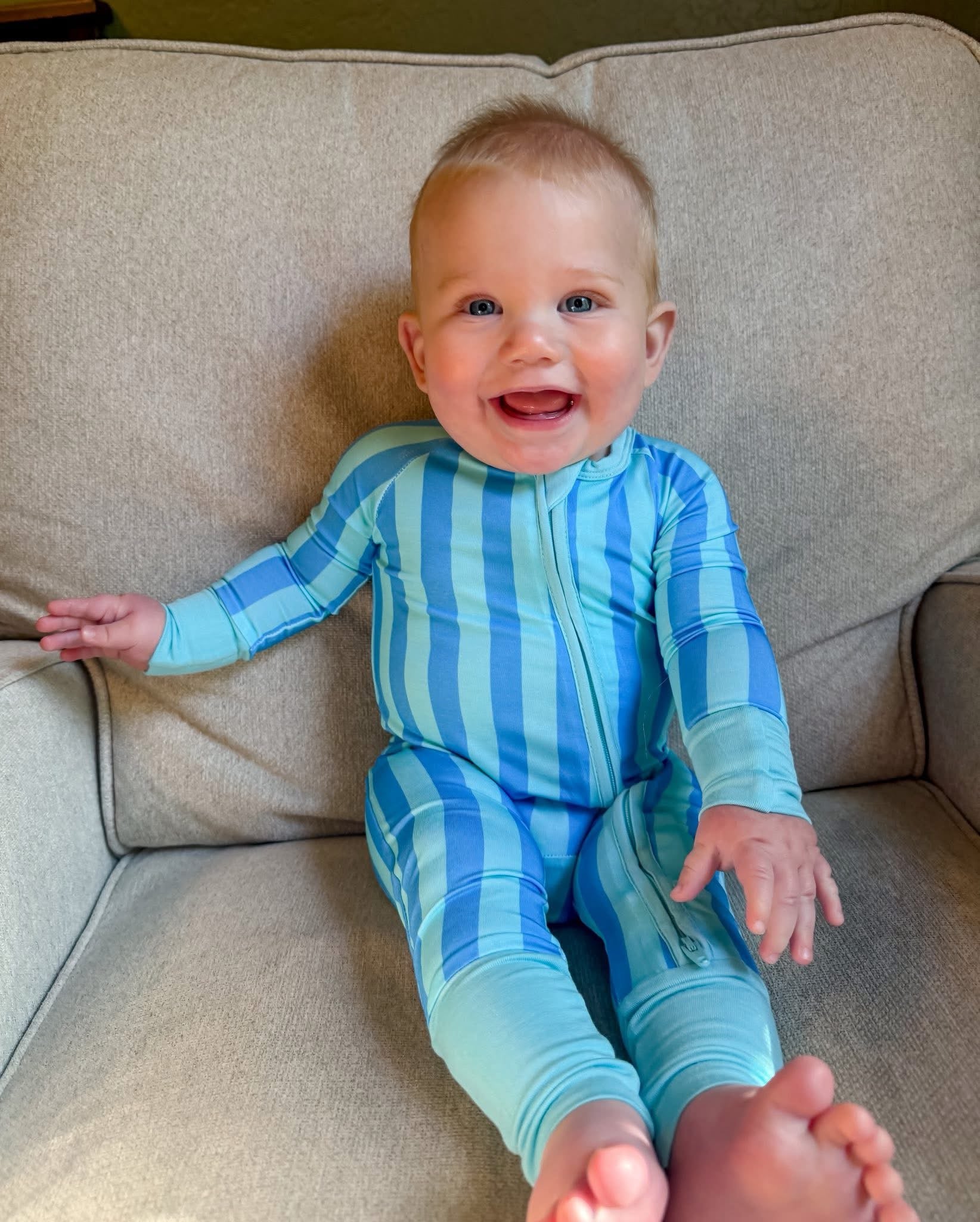 Blue Raspberry Striped Double Zippy Romper