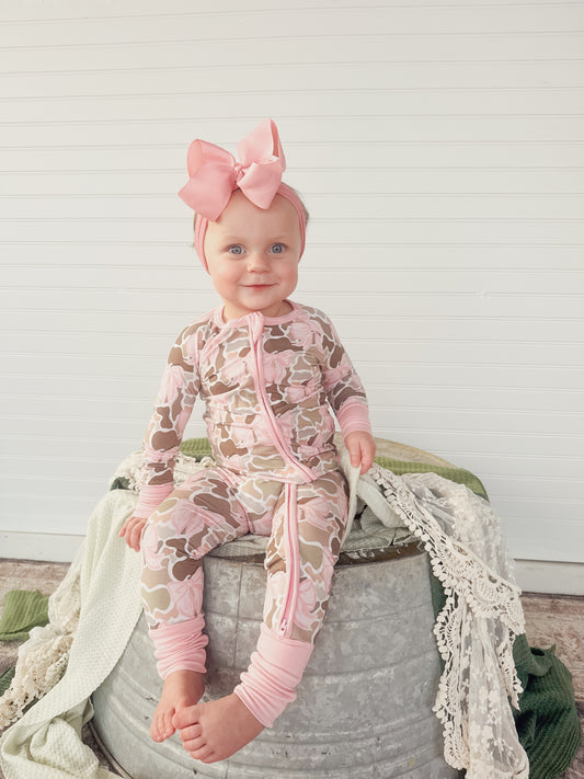 Duck Bow Camo Double Zippy Romper
