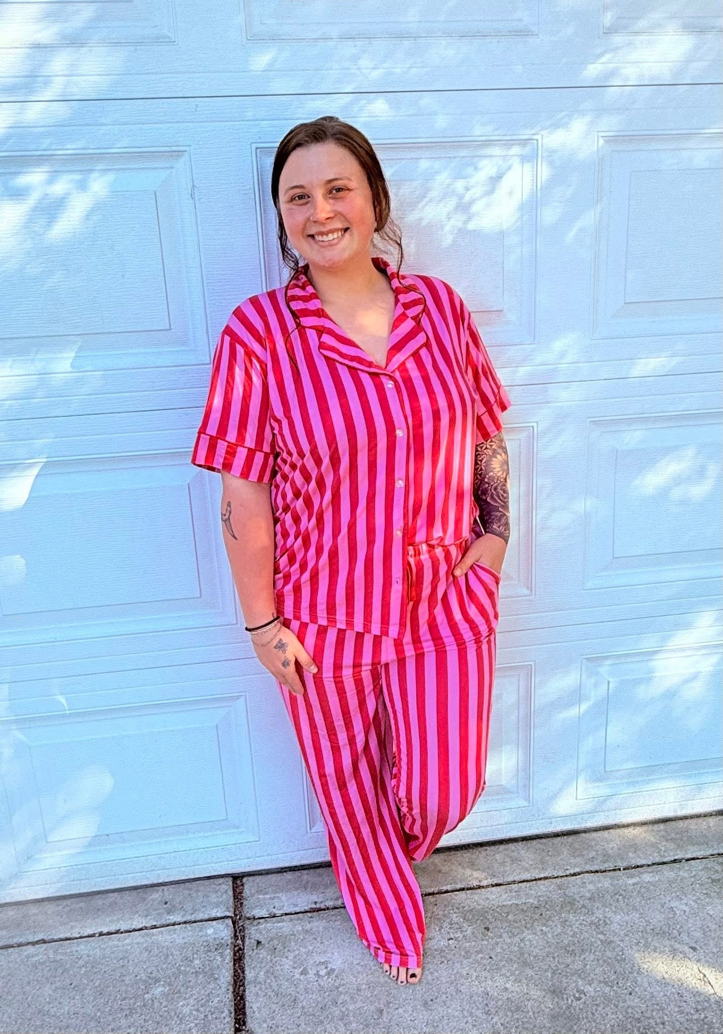 Bubblegum Striped Womens Pant Set
