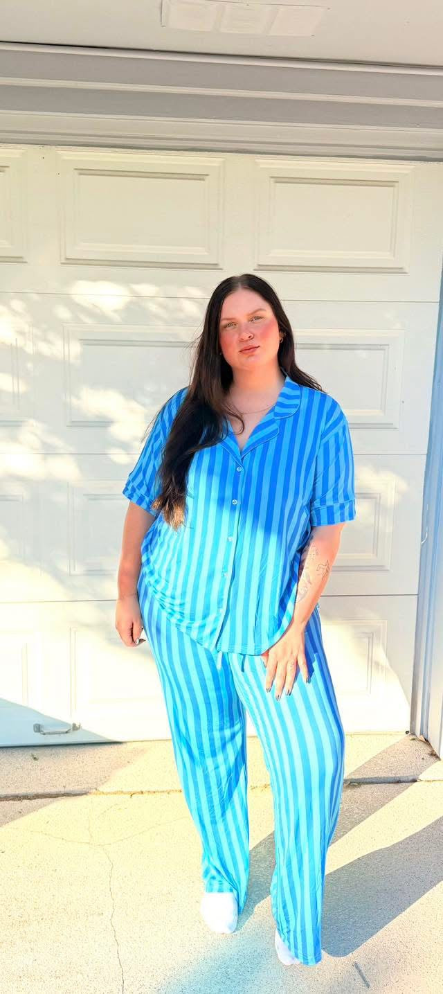Blue Raspberry Striped Womens Pant Set