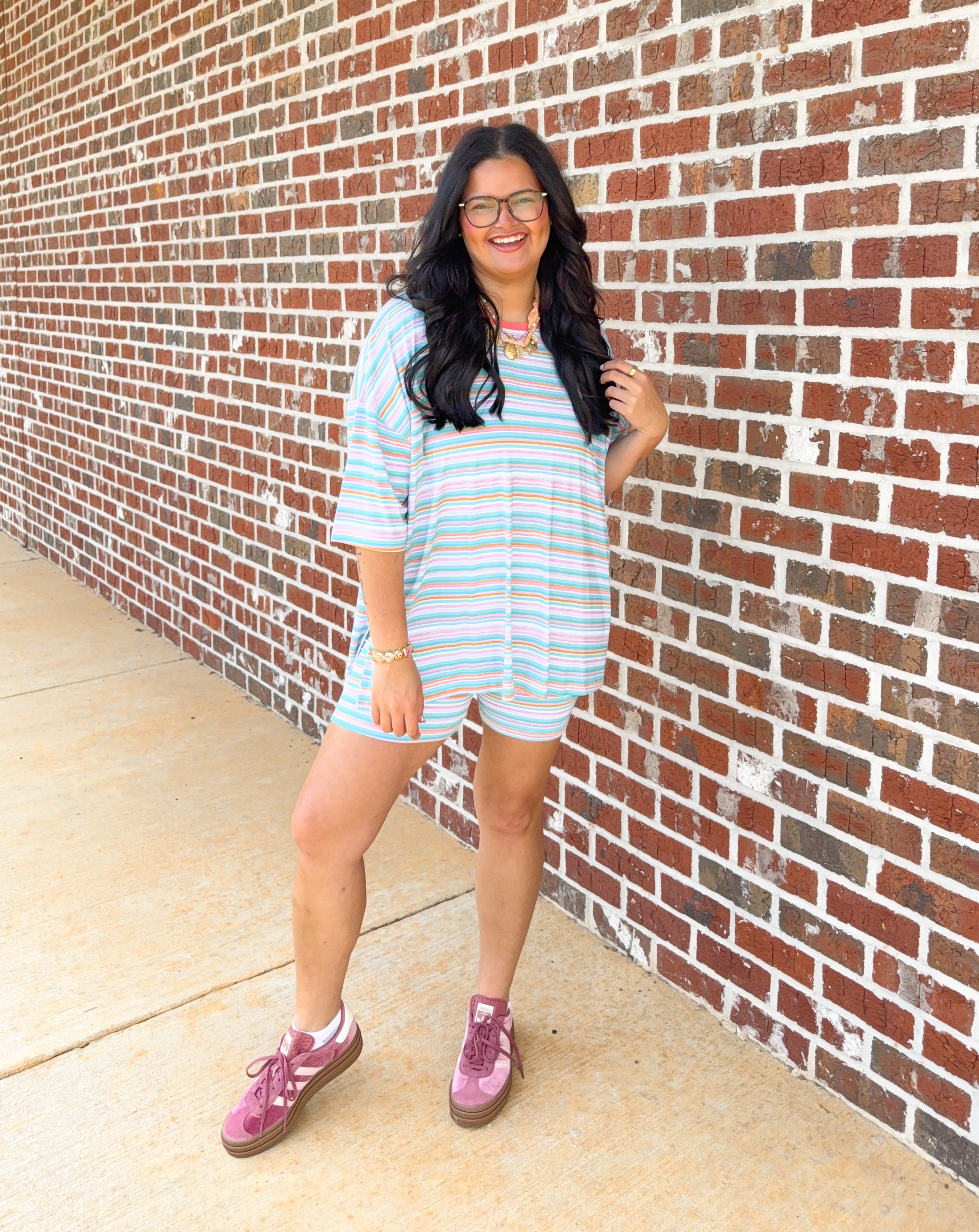 Candy Stripe Womens Biker Short Set