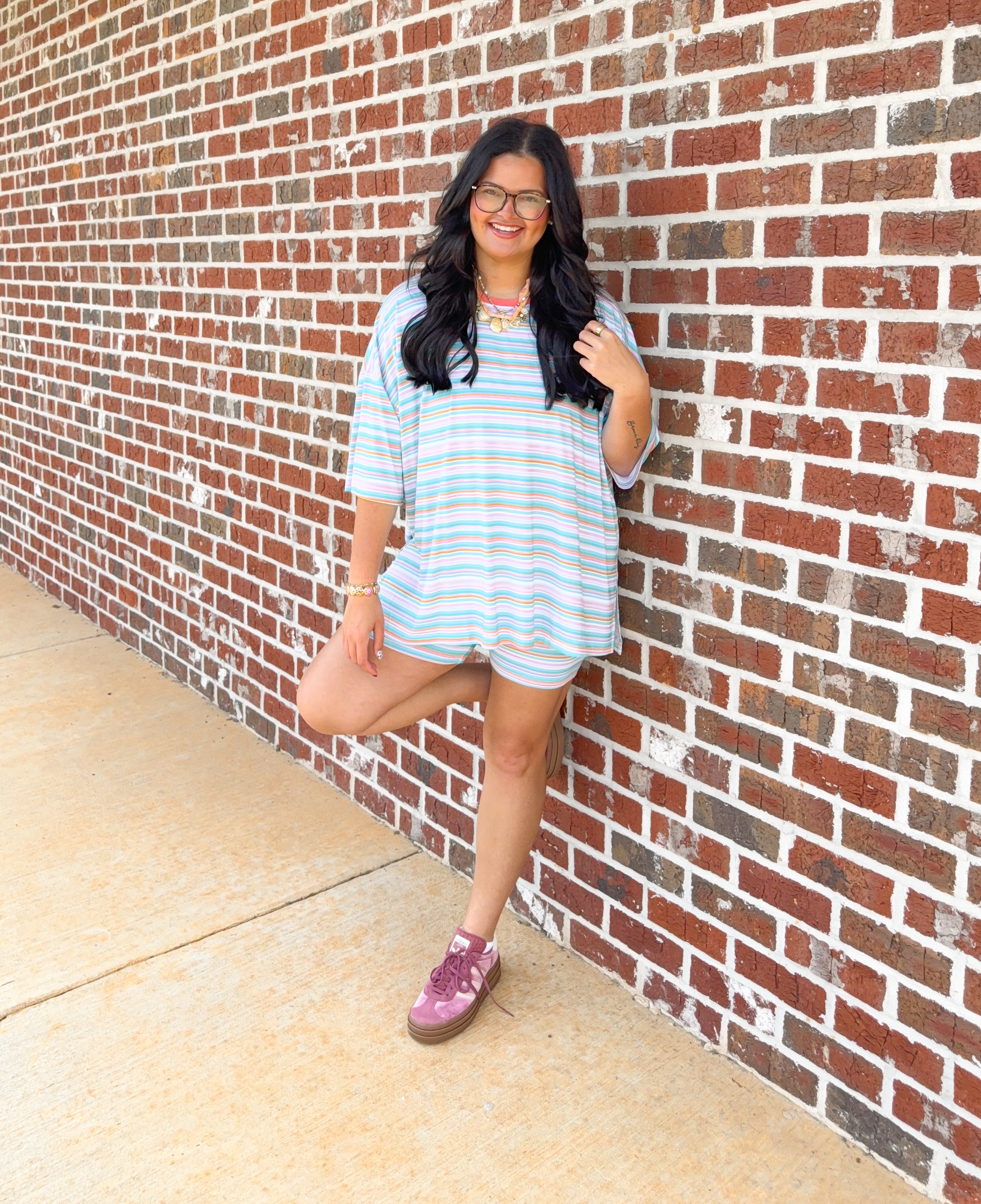 Candy Stripe Womens Biker Short Set