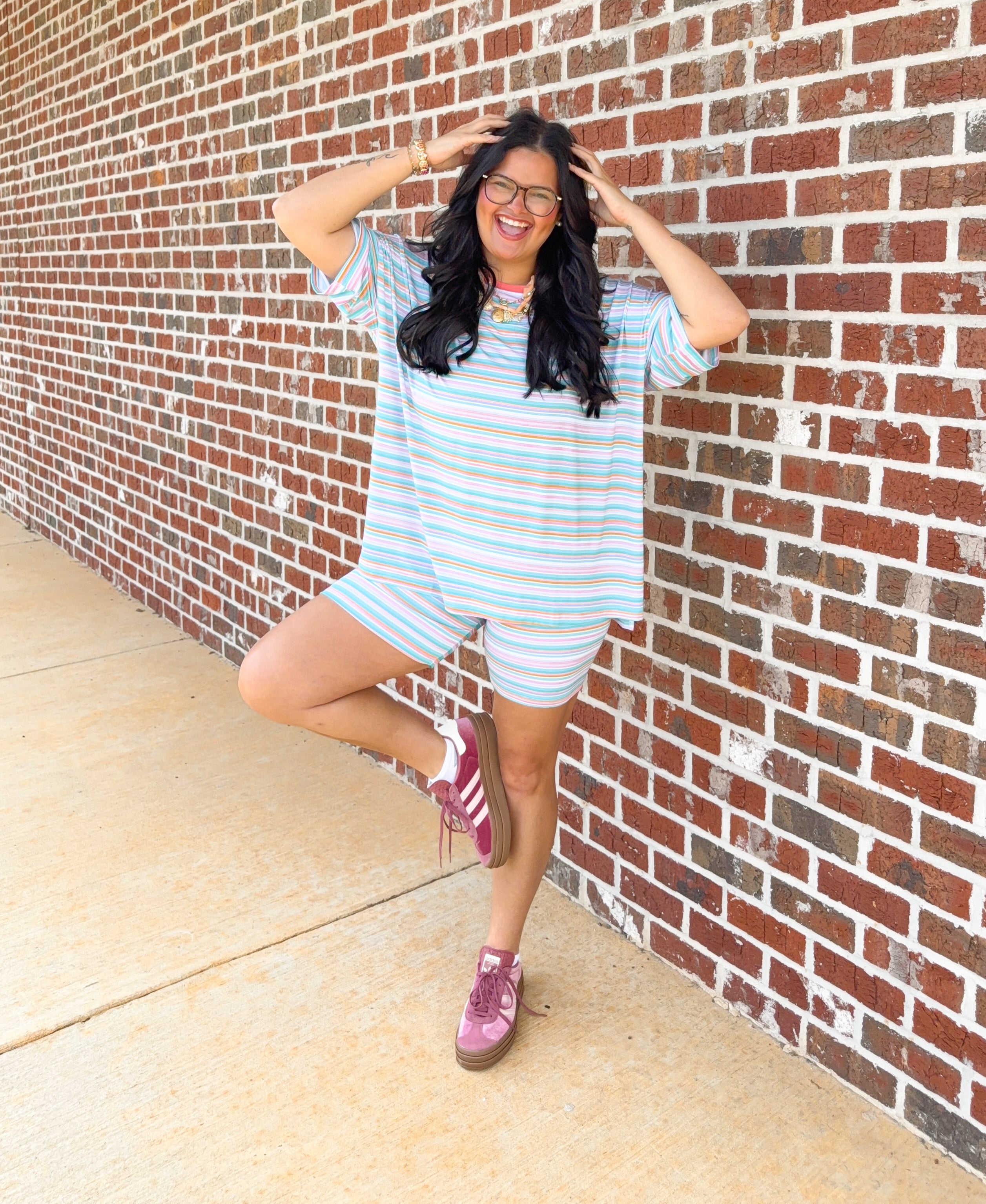 Candy Stripe Womens Biker Short Set