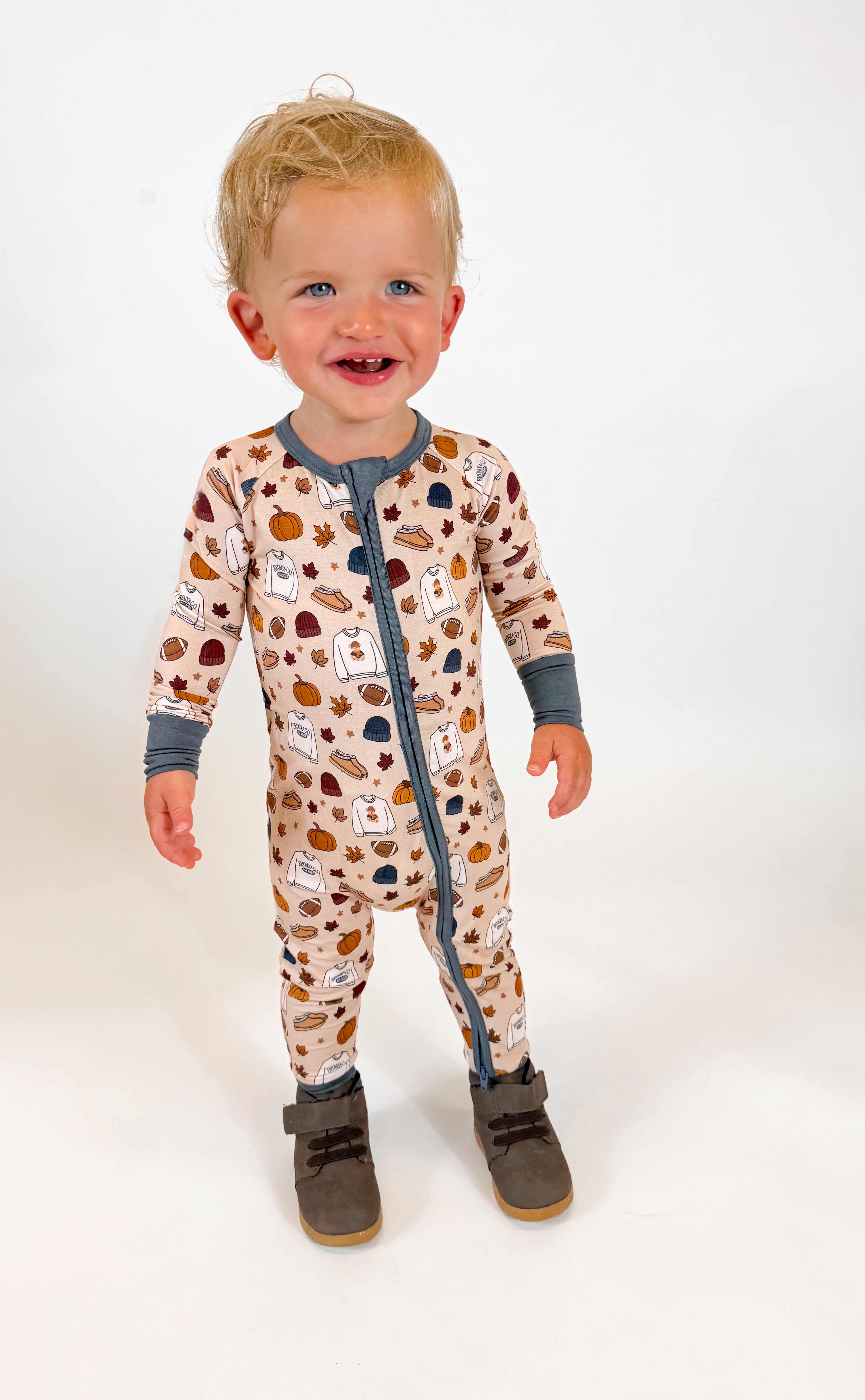 Autumn Dude Double Zippy Romper