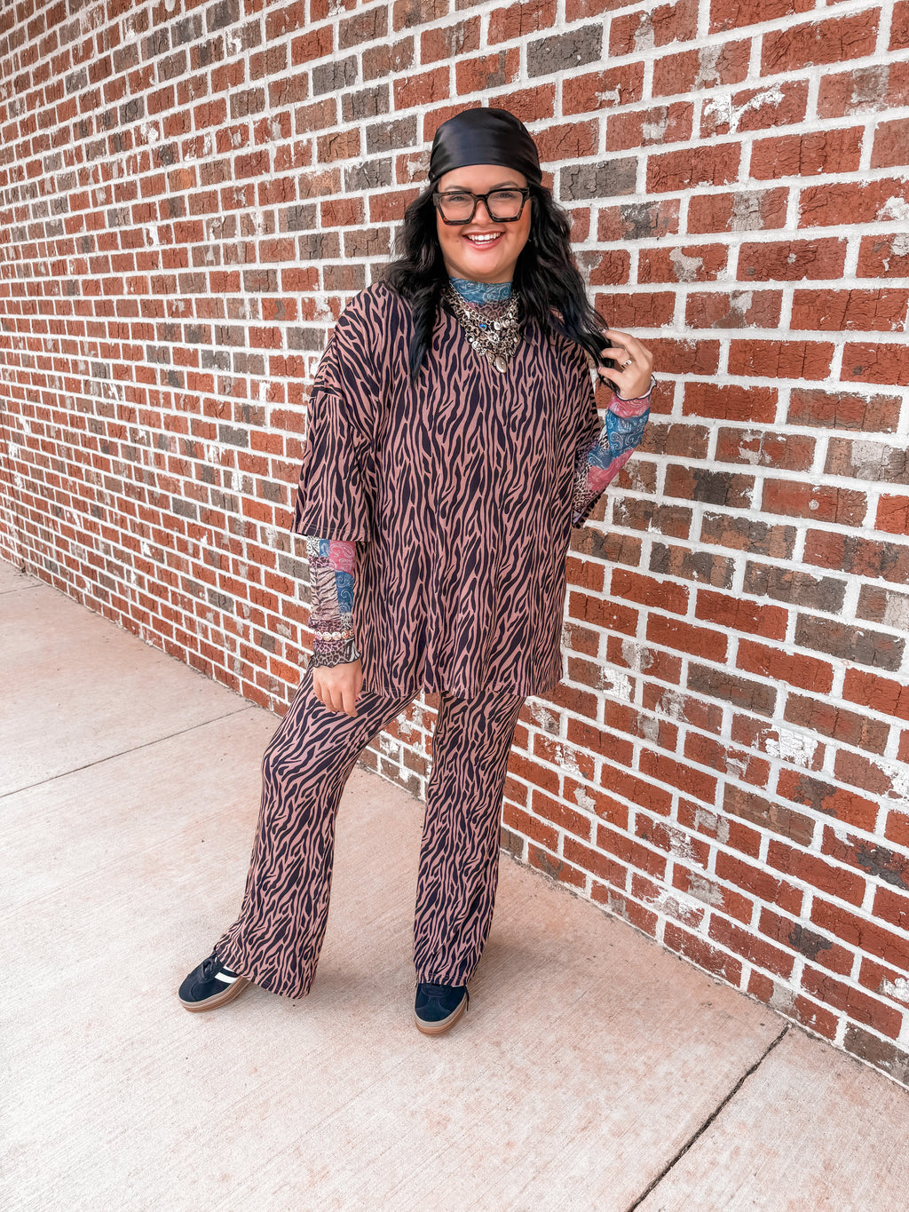 Neutral Zebra Womens Ribbed Daywear Pant Set