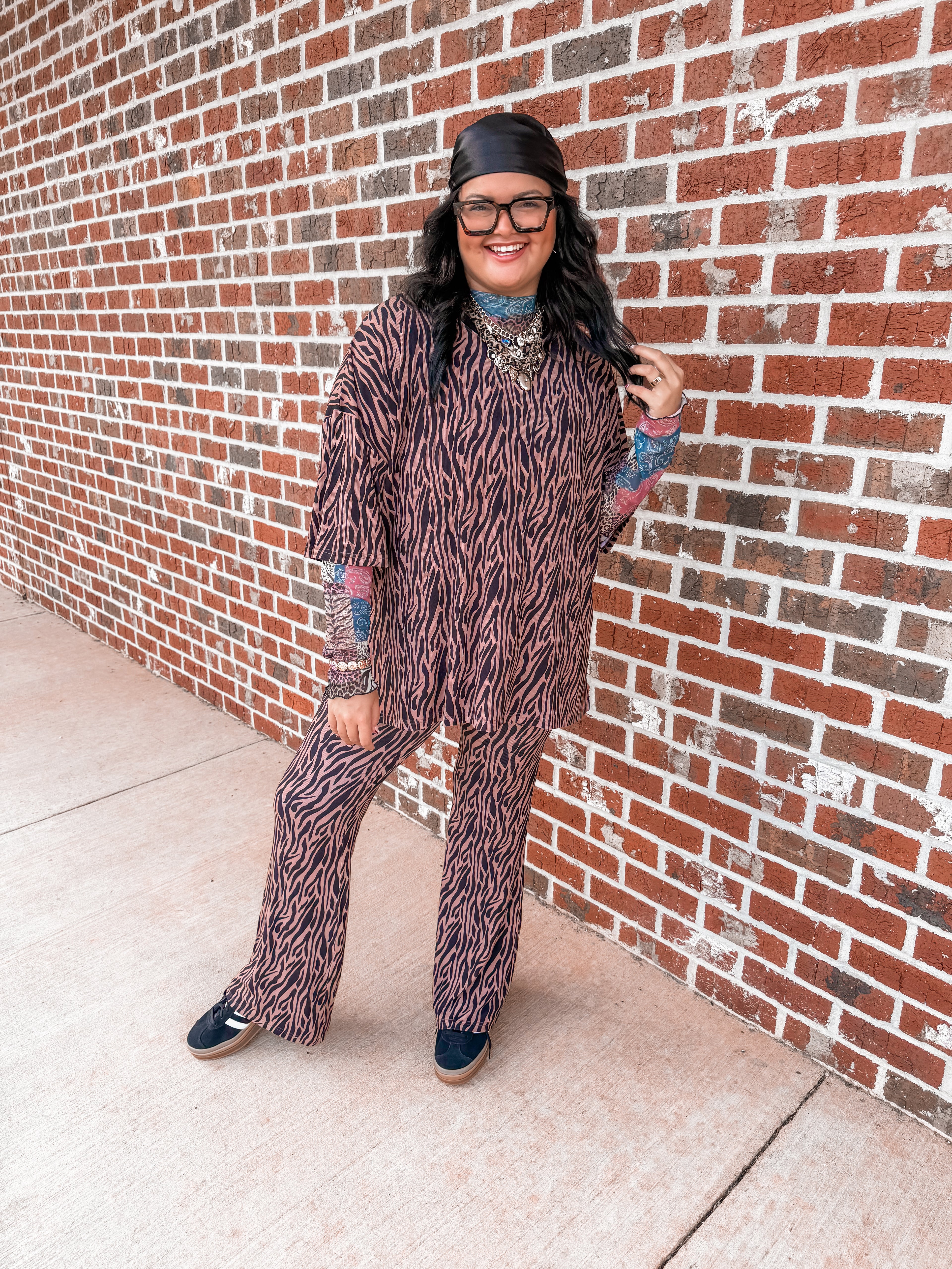 Neutral Zebra Womens Ribbed Daywear Pant Set