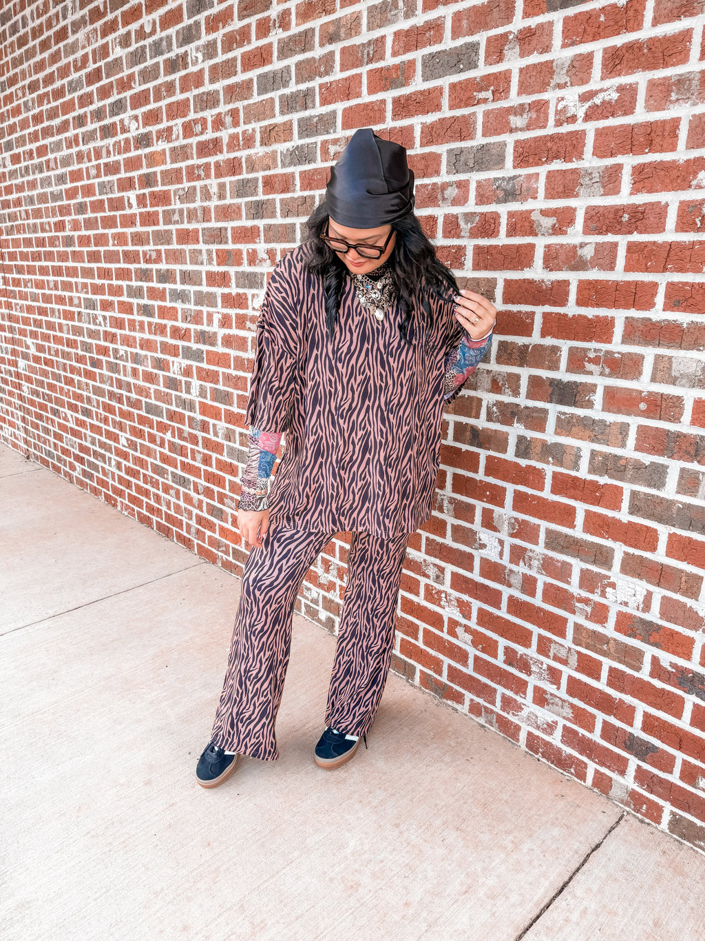 Neutral Zebra Womens Ribbed Daywear Pant Set