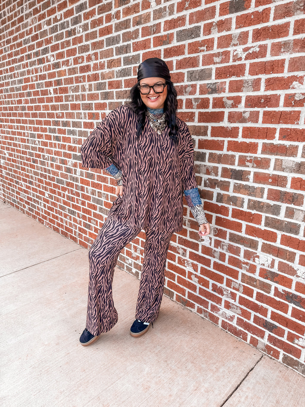 Neutral Zebra Womens Ribbed Daywear Pant Set