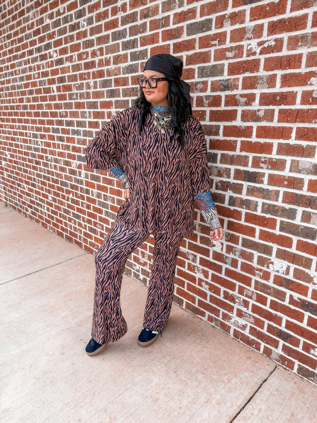 Neutral Zebra Womens Ribbed Daywear Pant Set