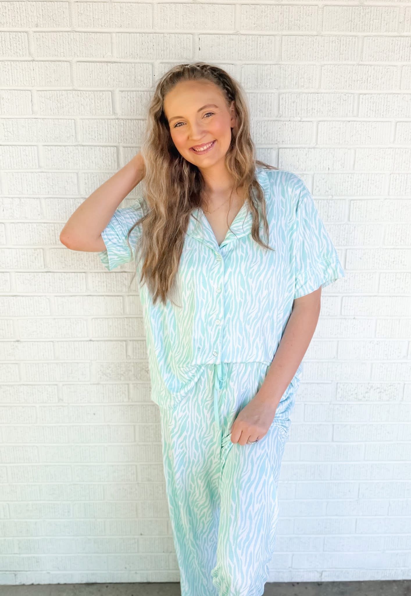 Mint Zebra Womens Pant Set