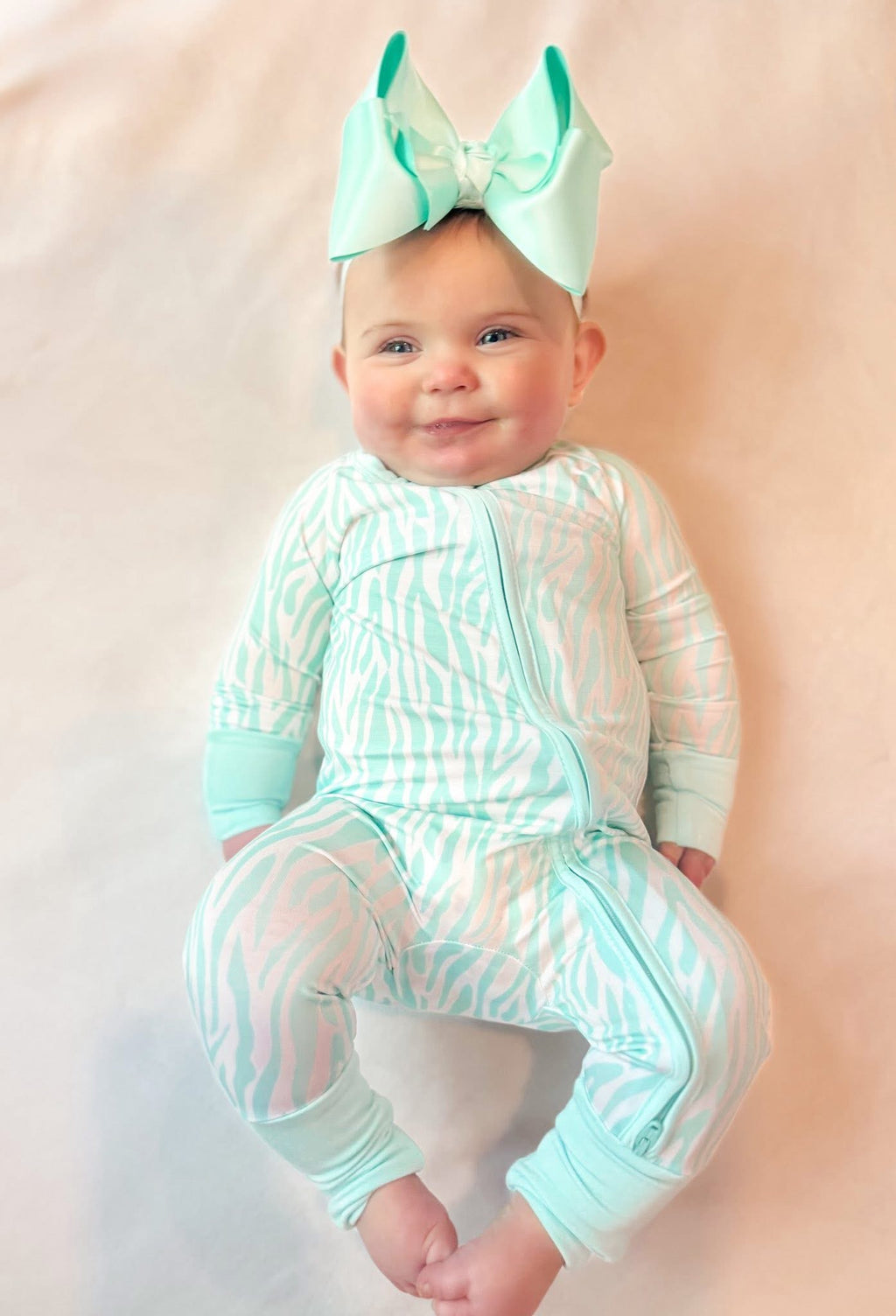 Mint Zebra Double Zippy Romper