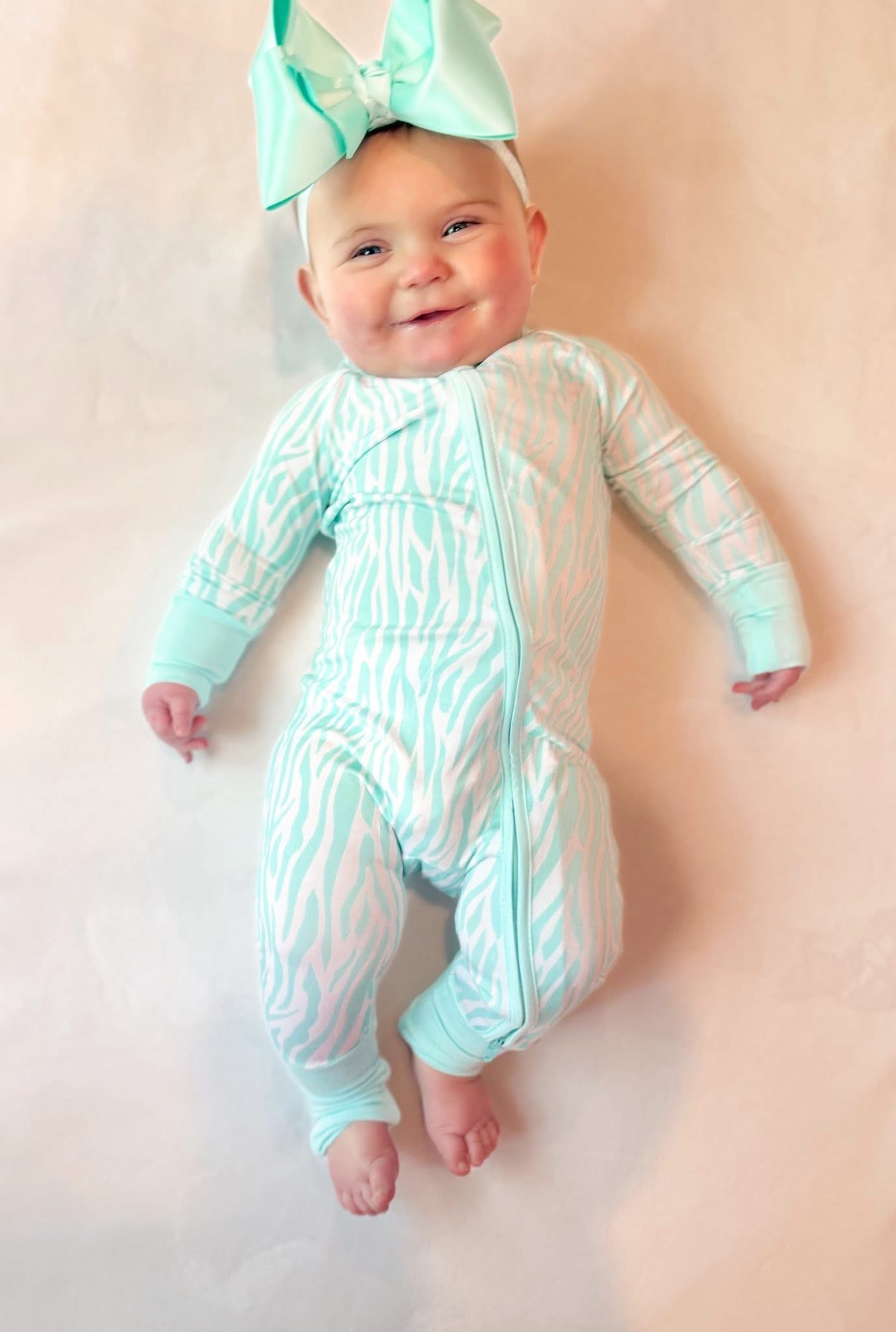 Mint Zebra Double Zippy Romper