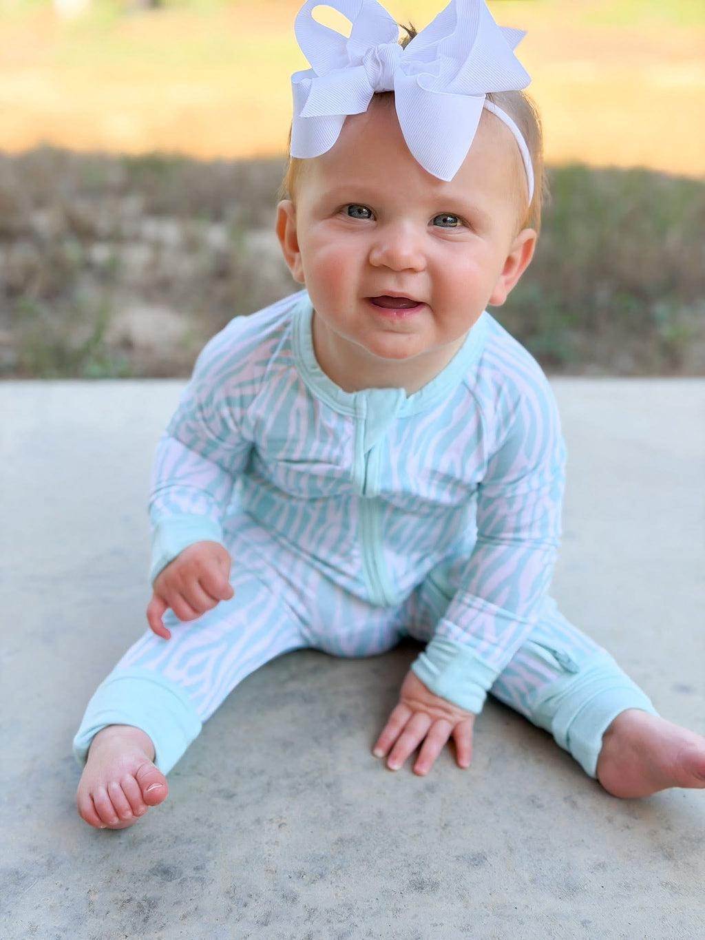 Mint Zebra Double Zippy Romper