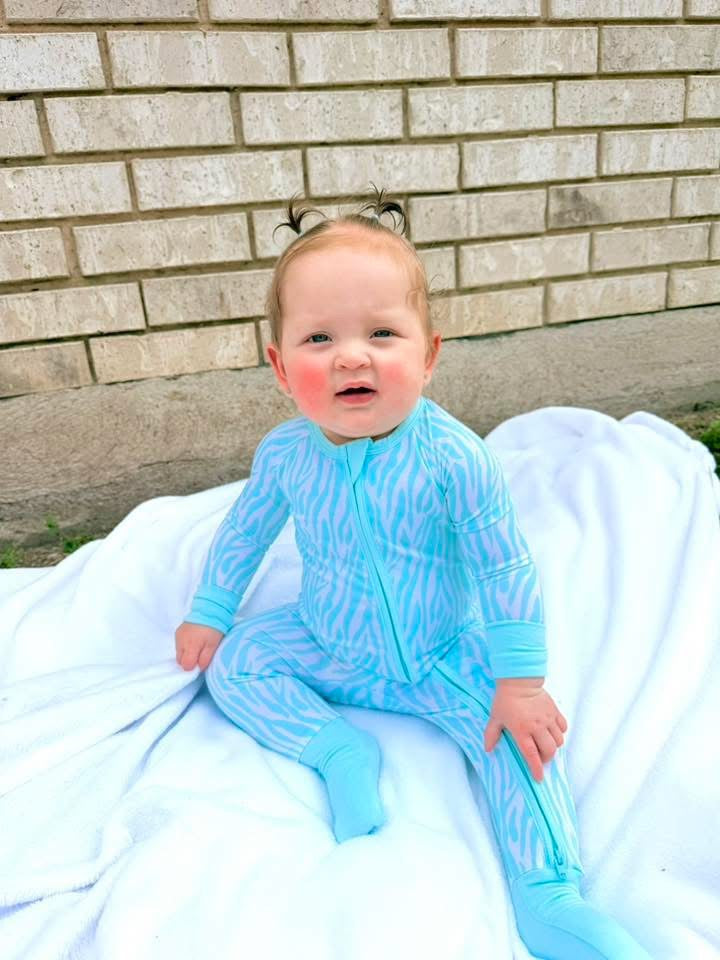 Mint Zebra Double Zippy Romper