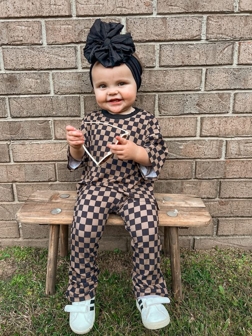 Neutral Checkered Kids Daywear Pant Set