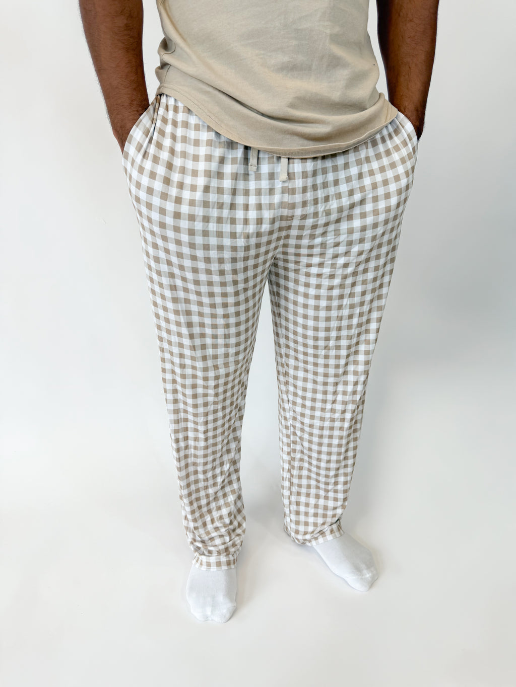 Oatmeal Gingham Unisex Straight Leg Pants