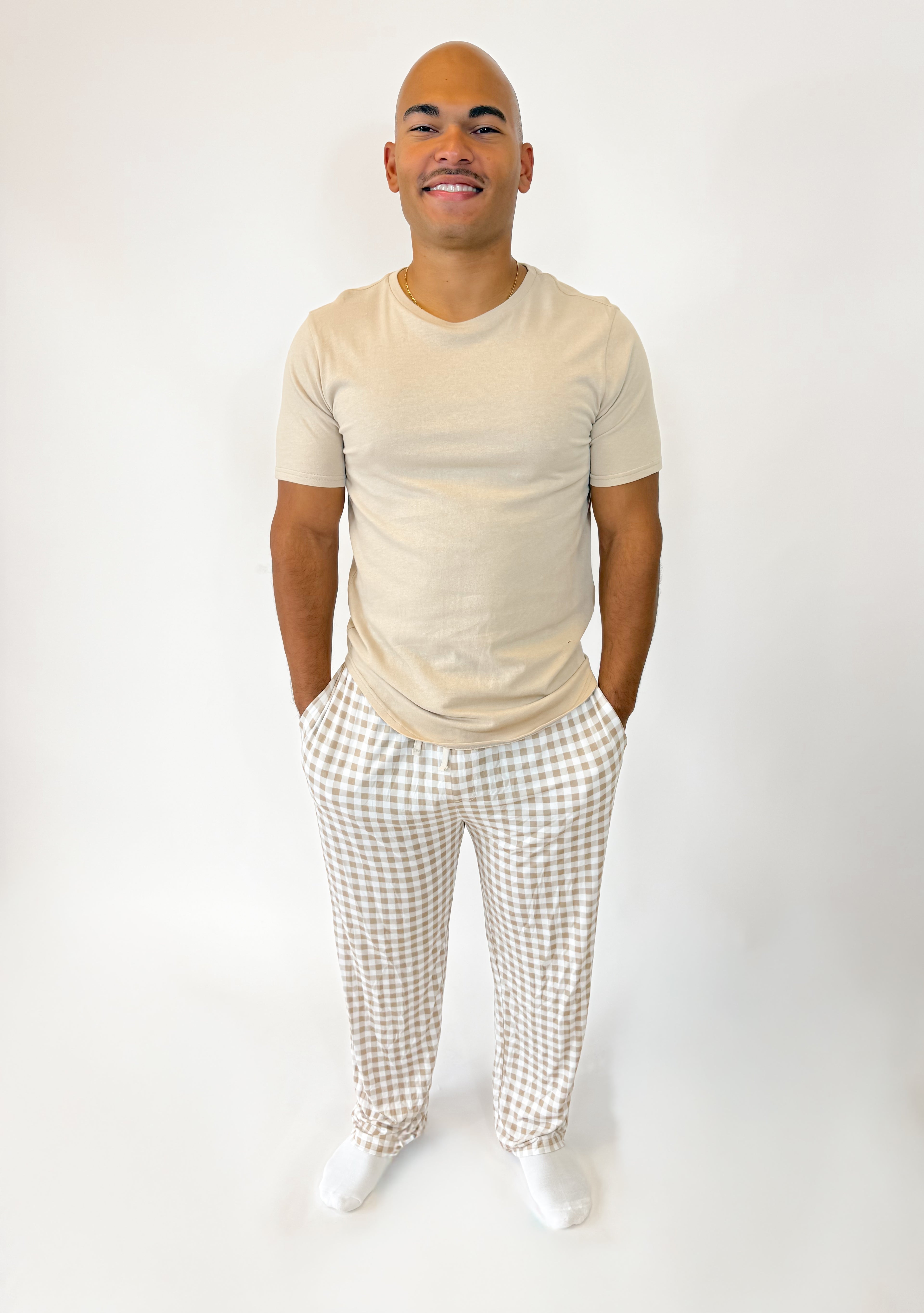 Oatmeal Gingham Unisex Straight Leg Pants