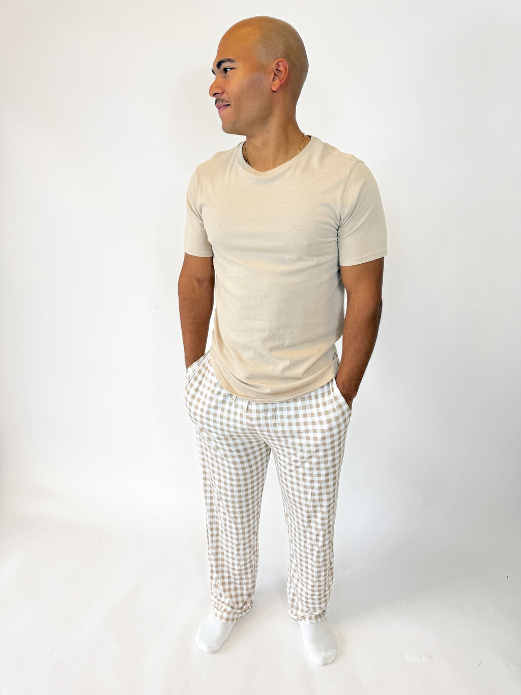 Oatmeal Gingham Unisex Straight Leg Pants