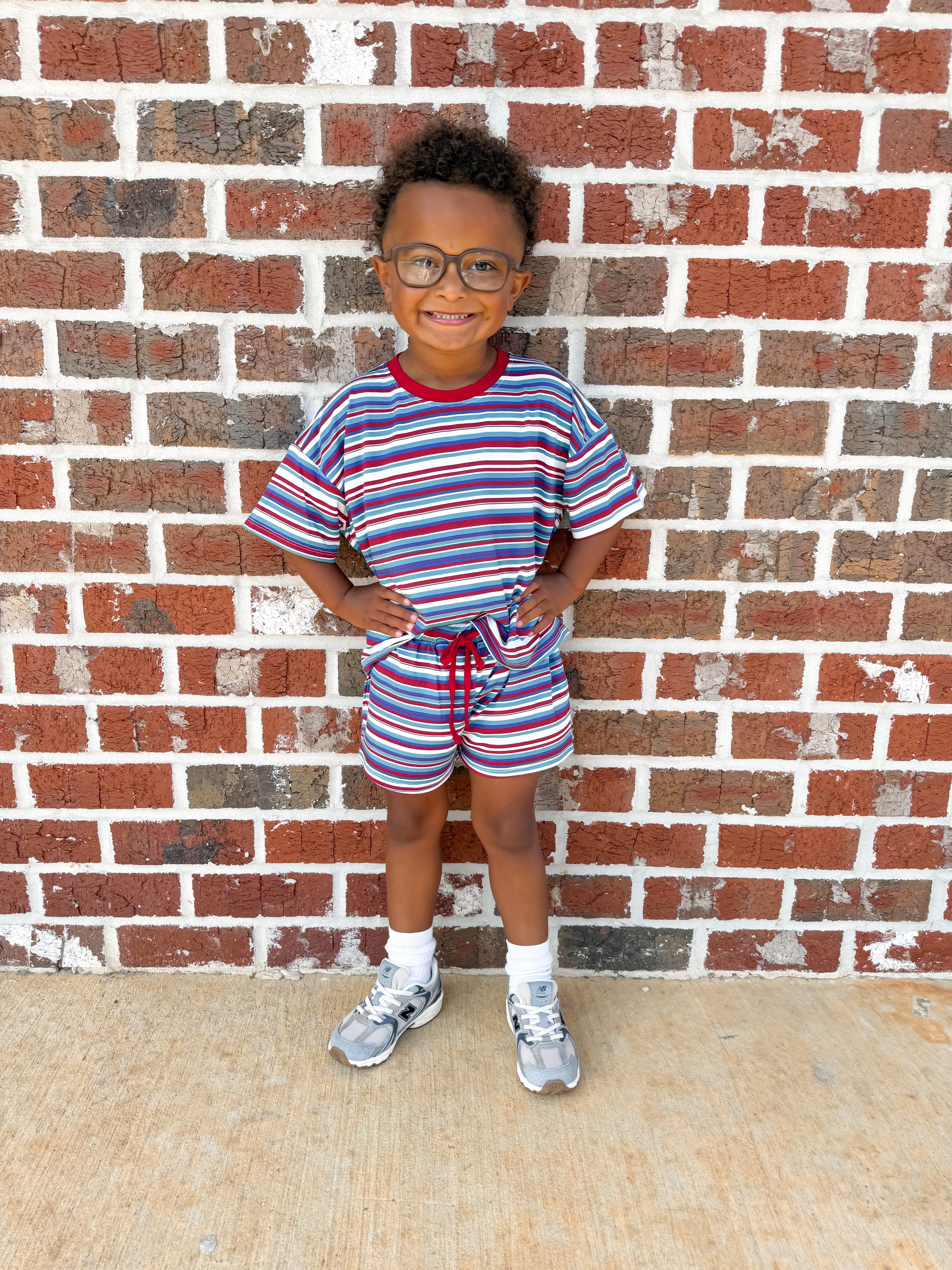 Retro Stripes Oversized Short Set