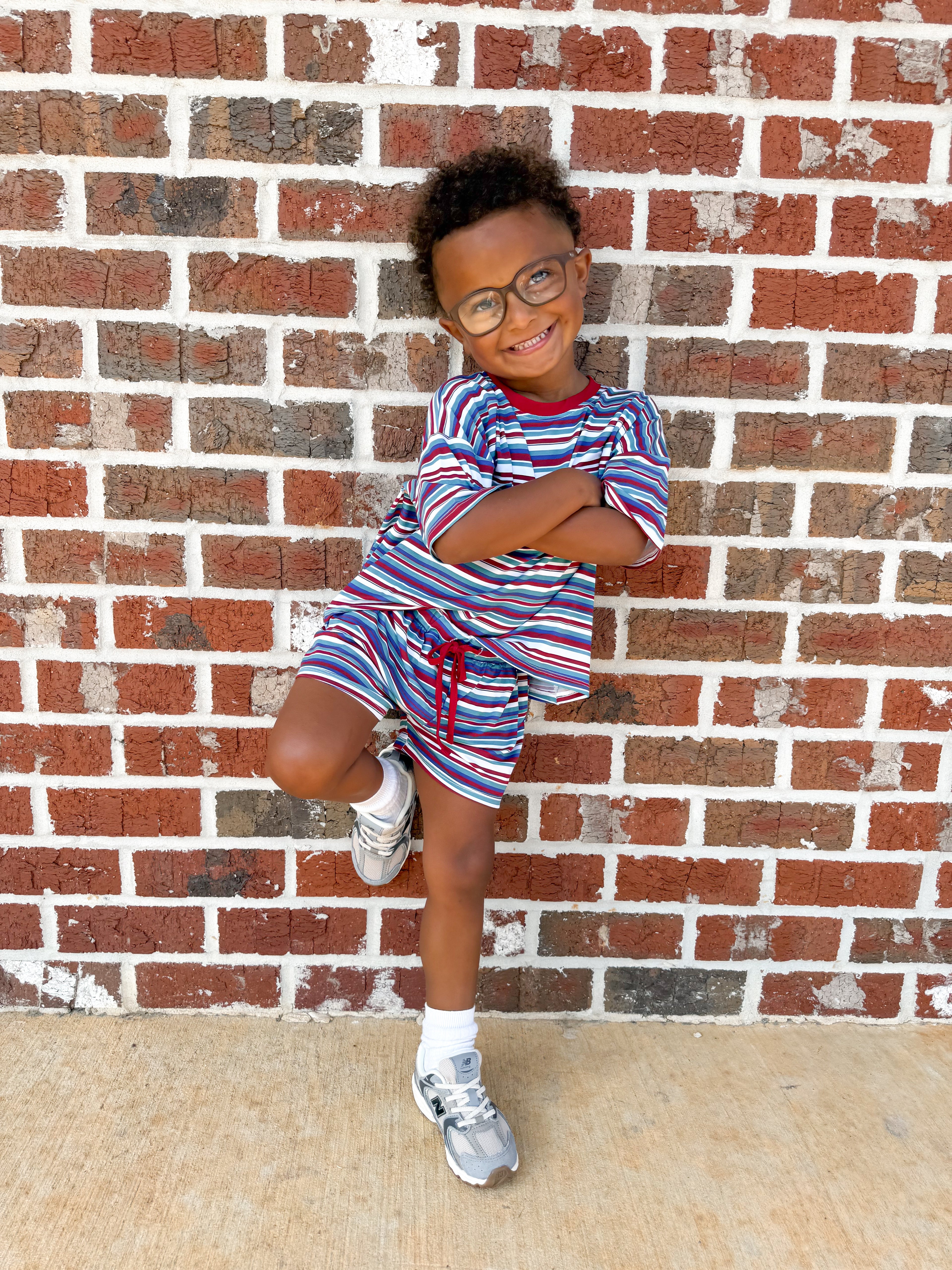 Retro Stripes Oversized Short Set