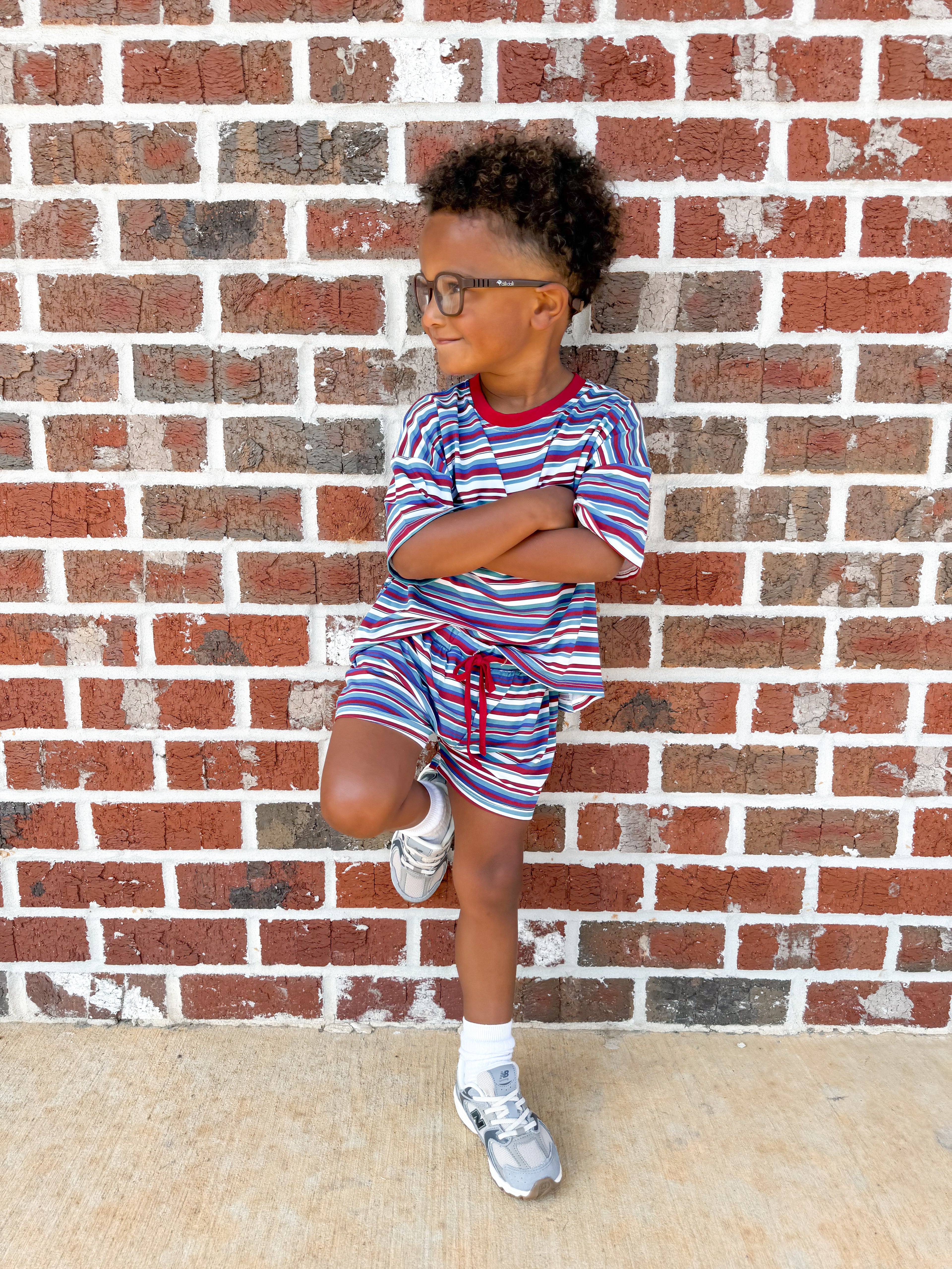 Retro Stripes Oversized Short Set