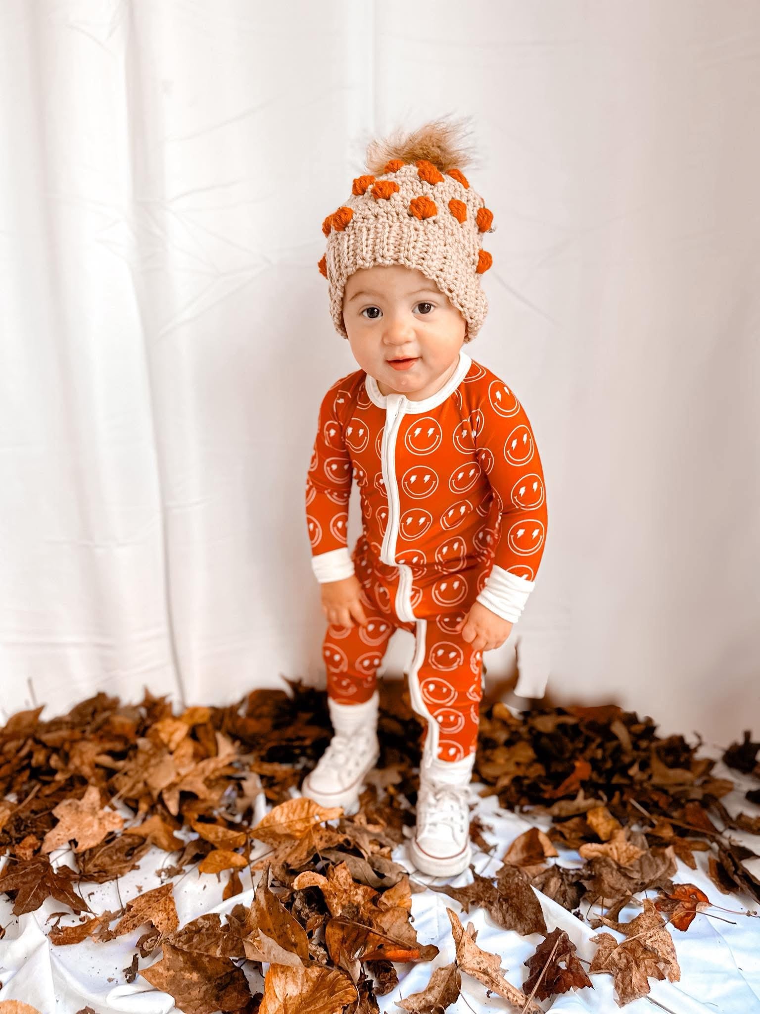 Retro Rust Smileys Double Zippy Romper