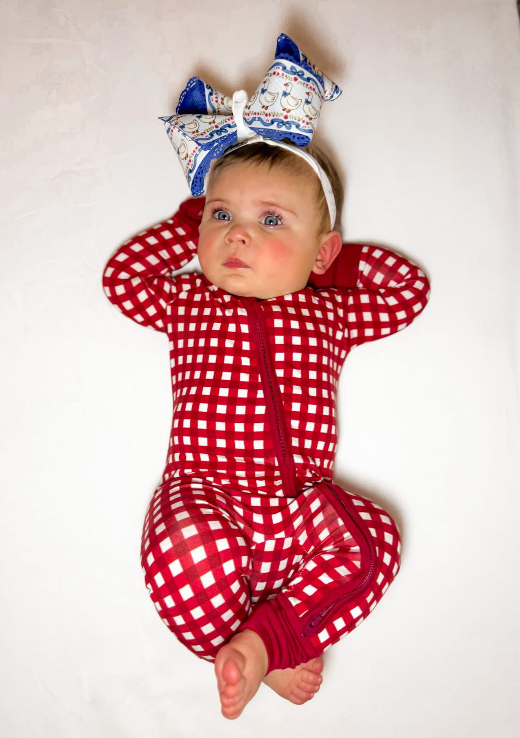 Red Gingham Double Zippy Romper
